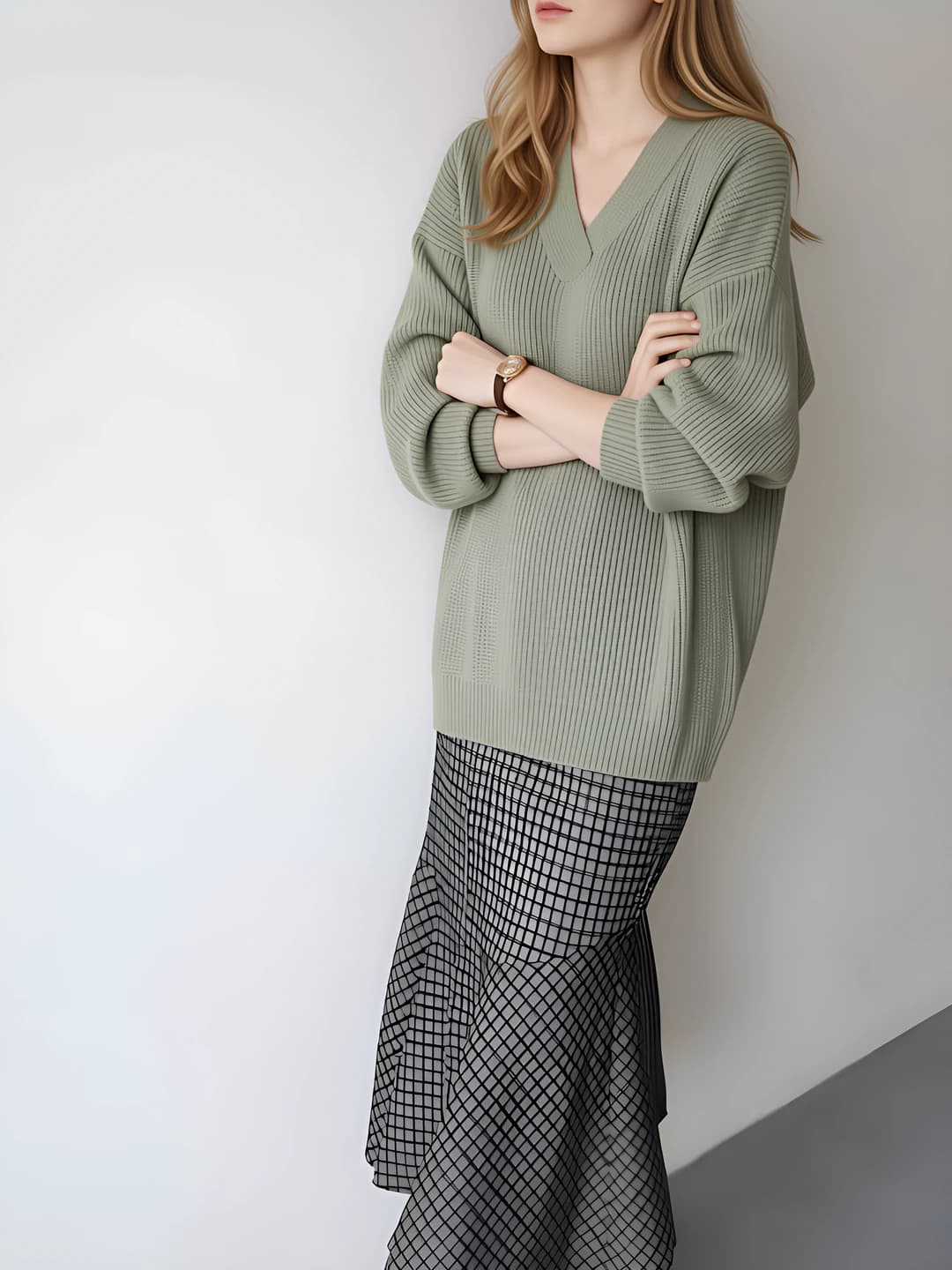 Women's V-neck loose fit wool and cashmere sweater, autumn-winter 2026