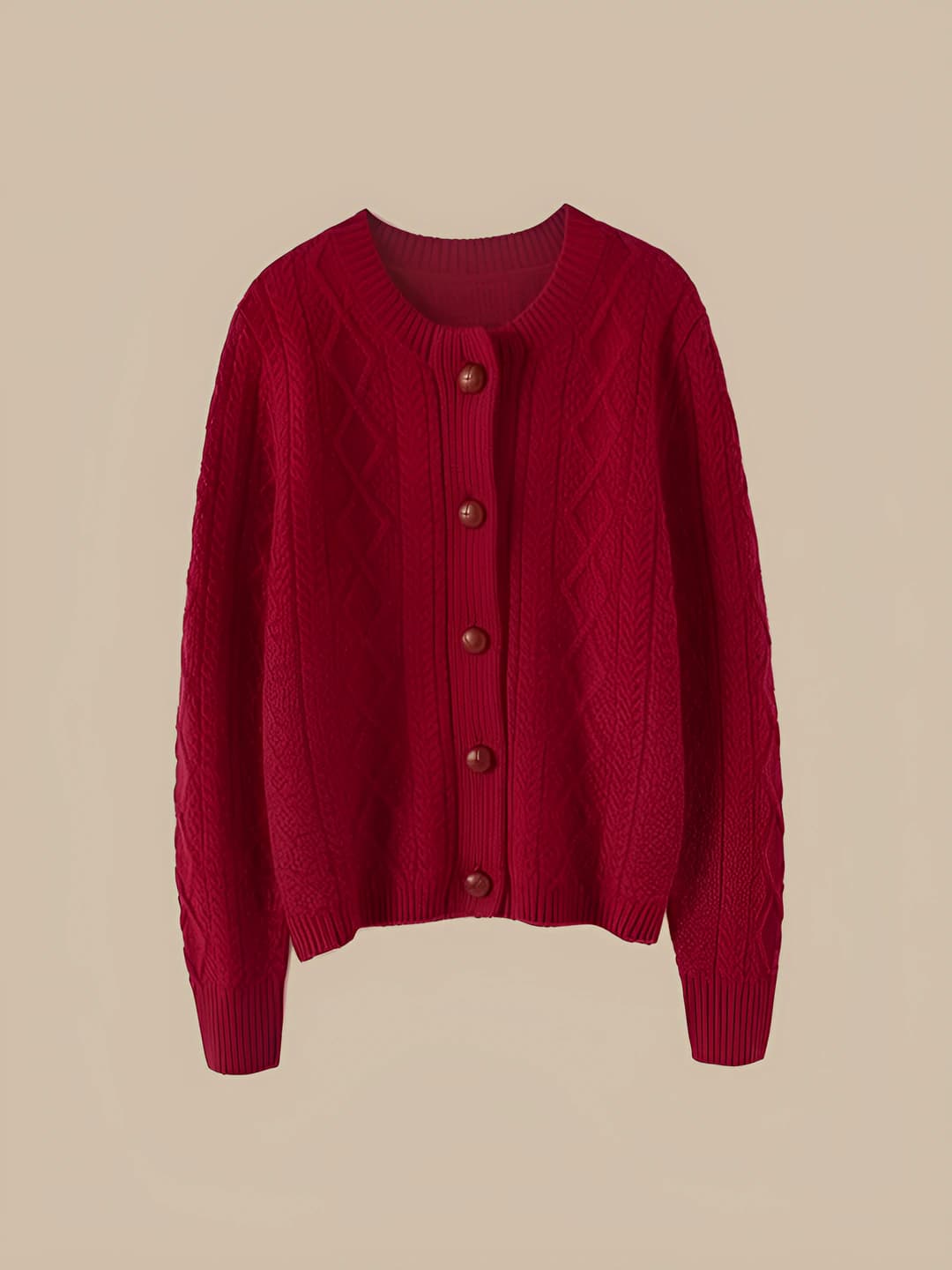 Women's thickened wool and cashmere knit cardigan, autumn-winter, loose fit, crew neck, long sleeve, retro style
