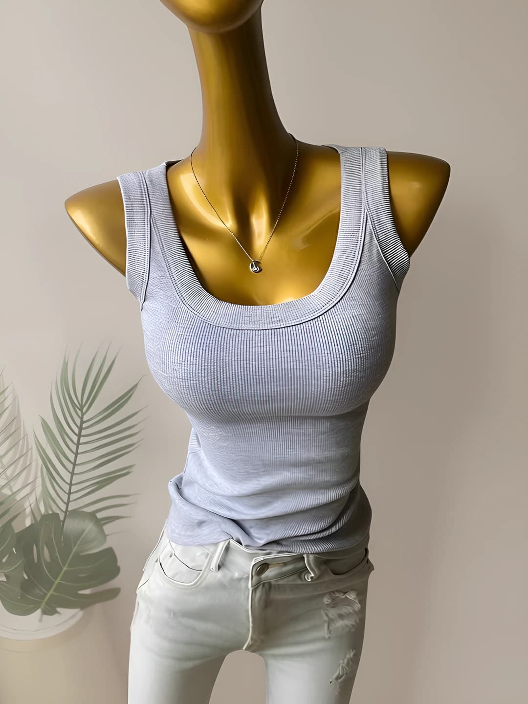 Women's 2026 spring-summer and autumn sleeveless tank top, U-neck, A-line fit, solid colour, slimming, slim fit, non-iron