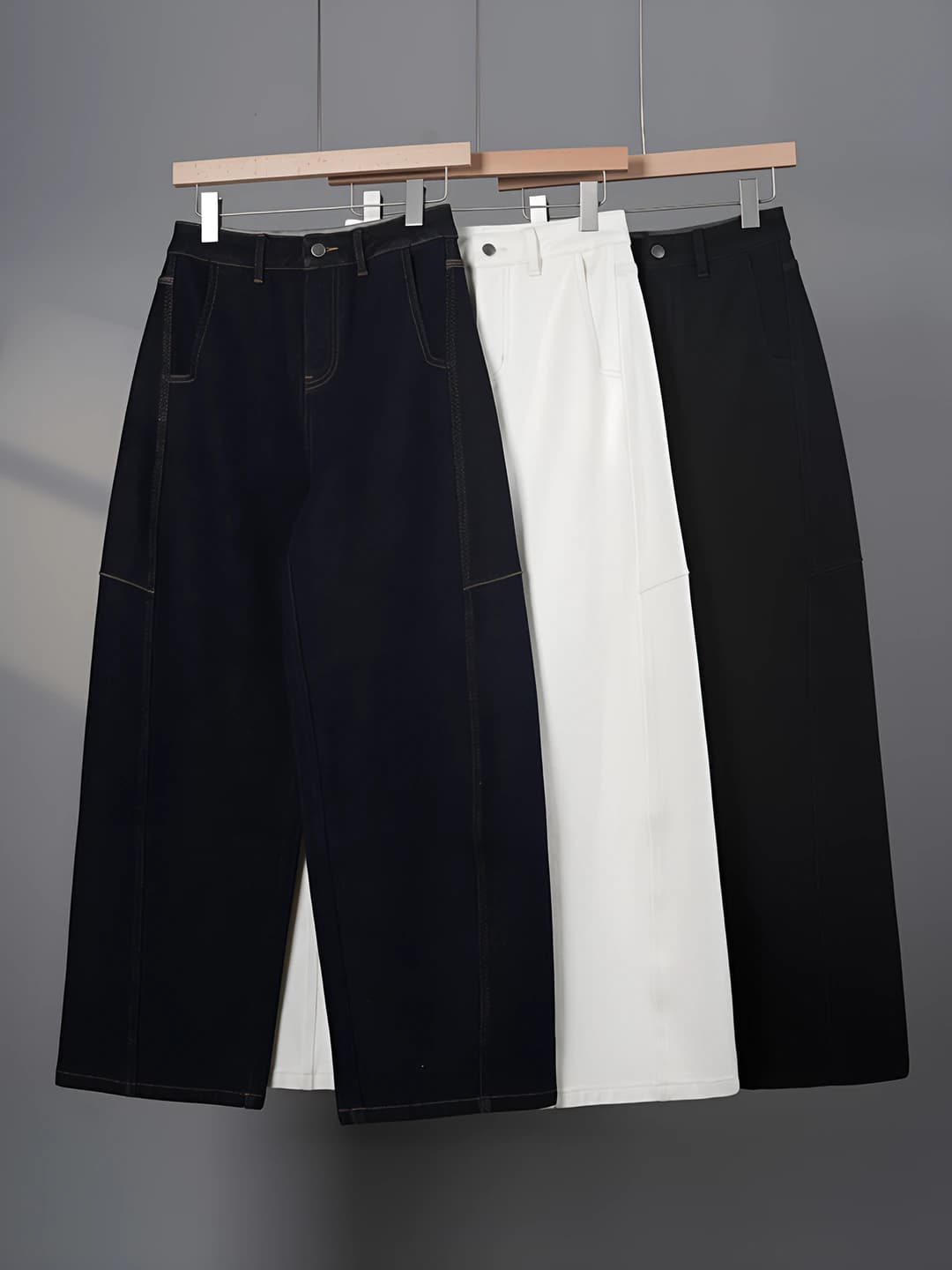 Women's wide and flared jeans, high waist, trousers, slimming, casual, dark blue, winter