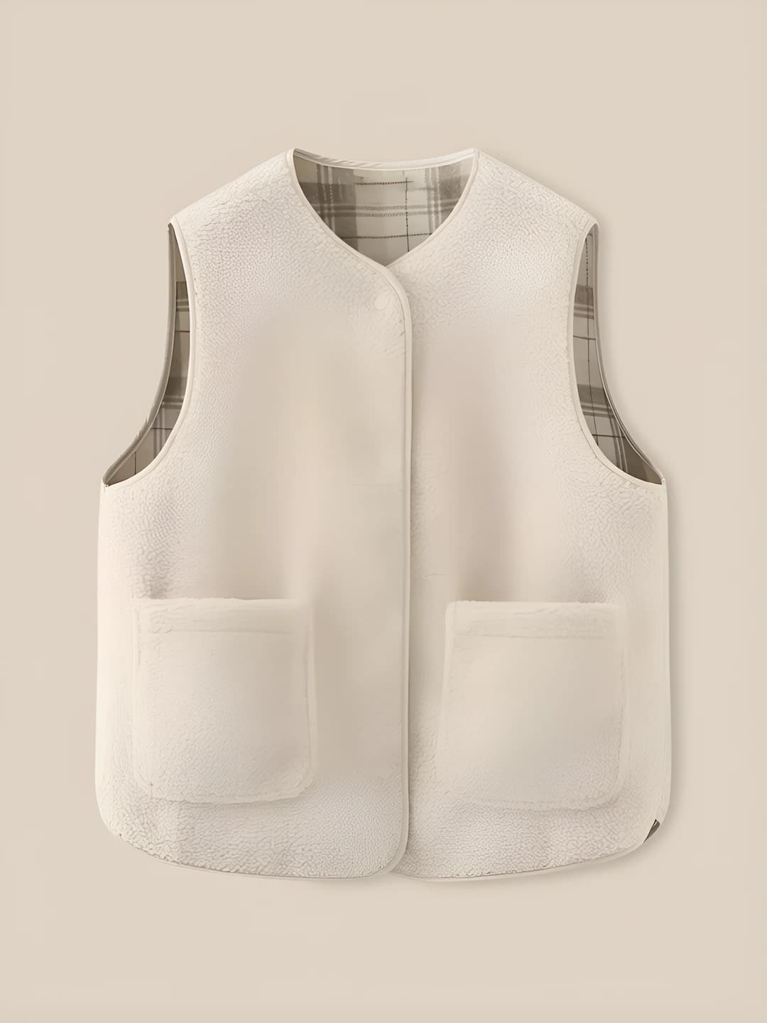 Women's 2026 spring-autumn checked crew neck loose fit vest
