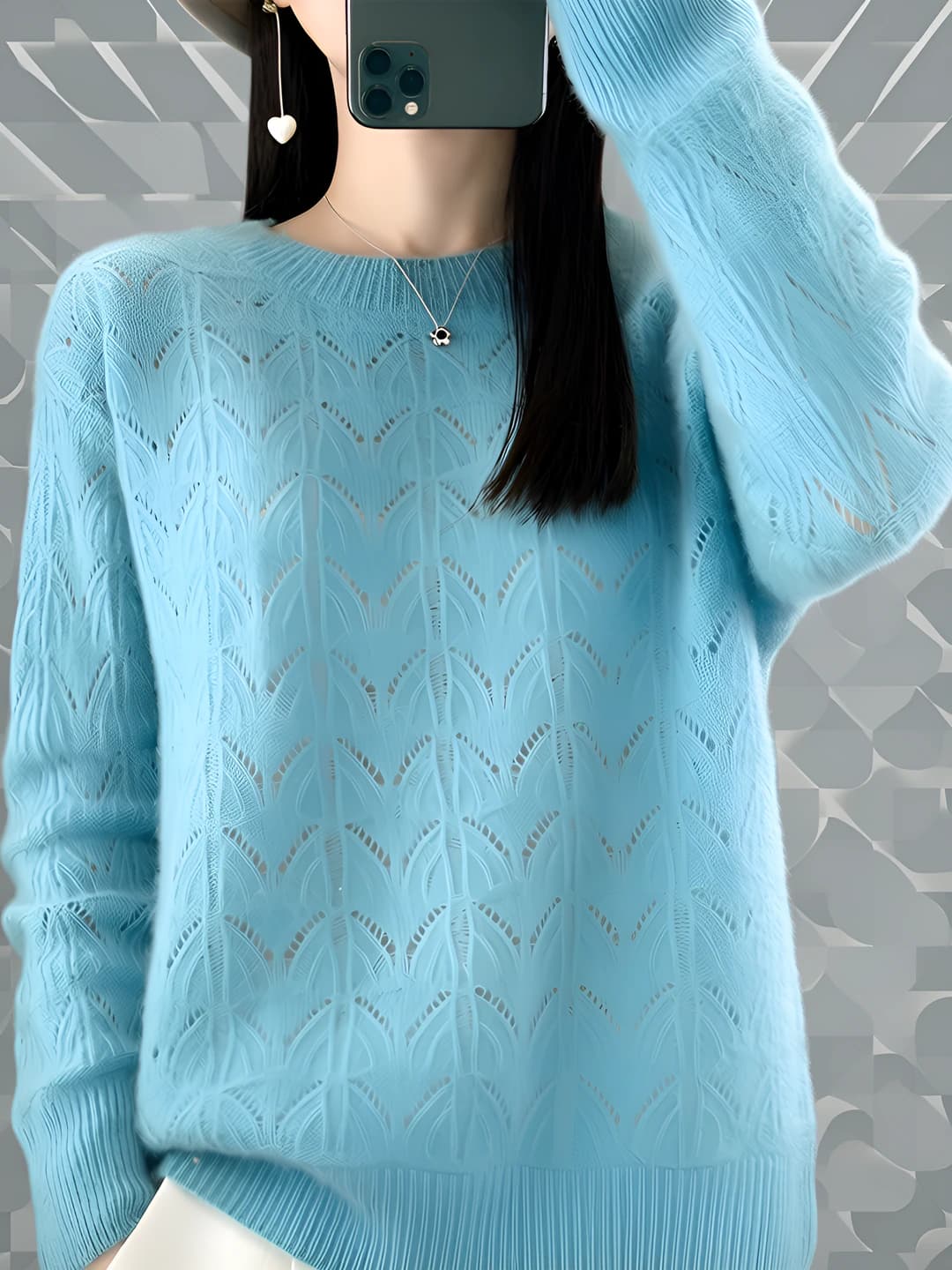 Women's wool sweater 2026 autumn-winter, crew neck, long sleeve, solid colour, loose fit, casual