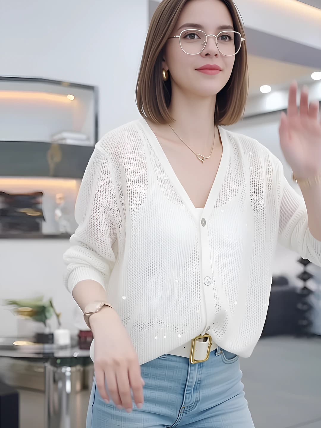 Women's summer thin knit cardigan, long sleeve, sun-protective, V-neck, with sequins, loose fit