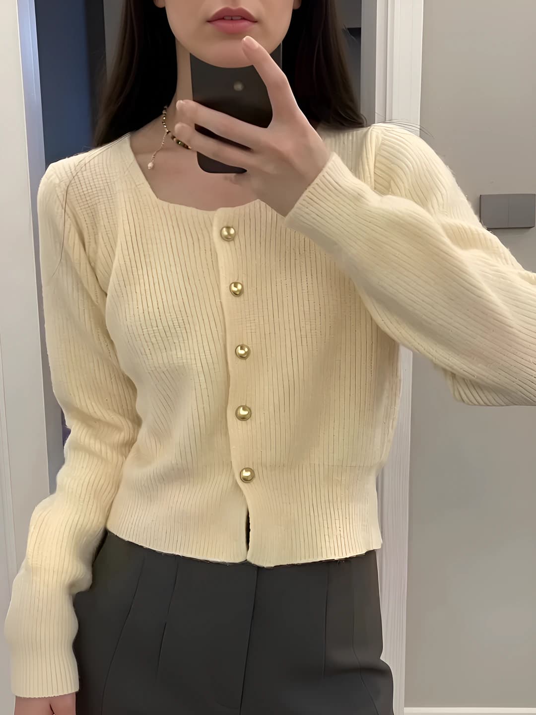 Women's knit cardigan: thickened, loose fit, slimming, crew neck, long sleeve, solid colour, autumn-winter