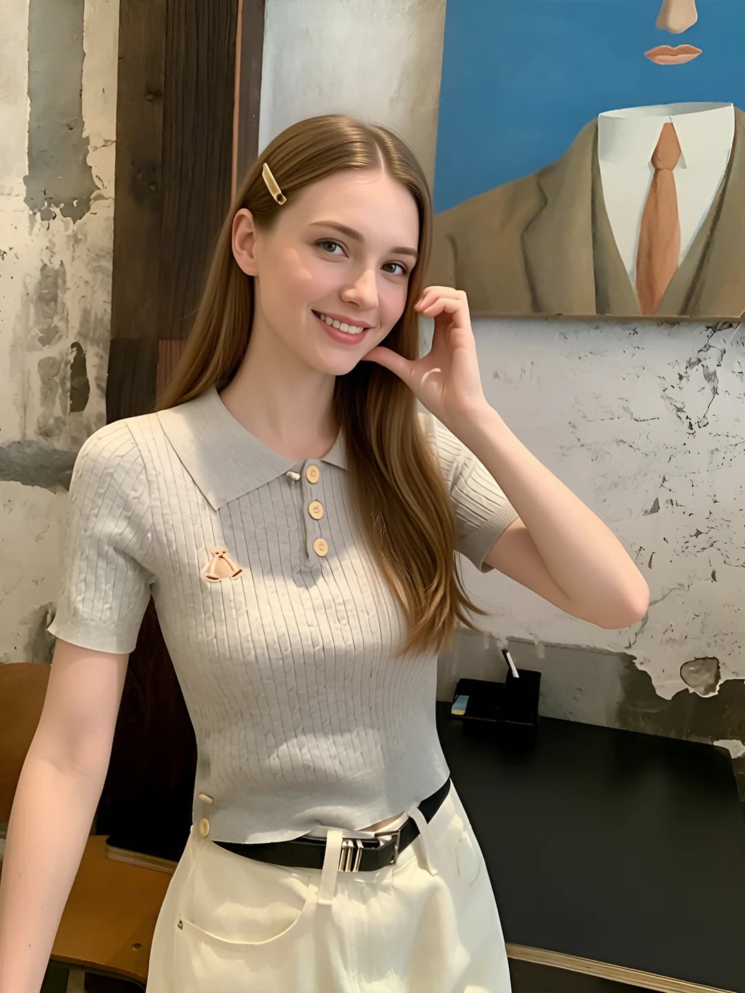 Women's 2026 summer embroidered cable knit polo top, lapel collar, slim fit, short sleeve, knitted top