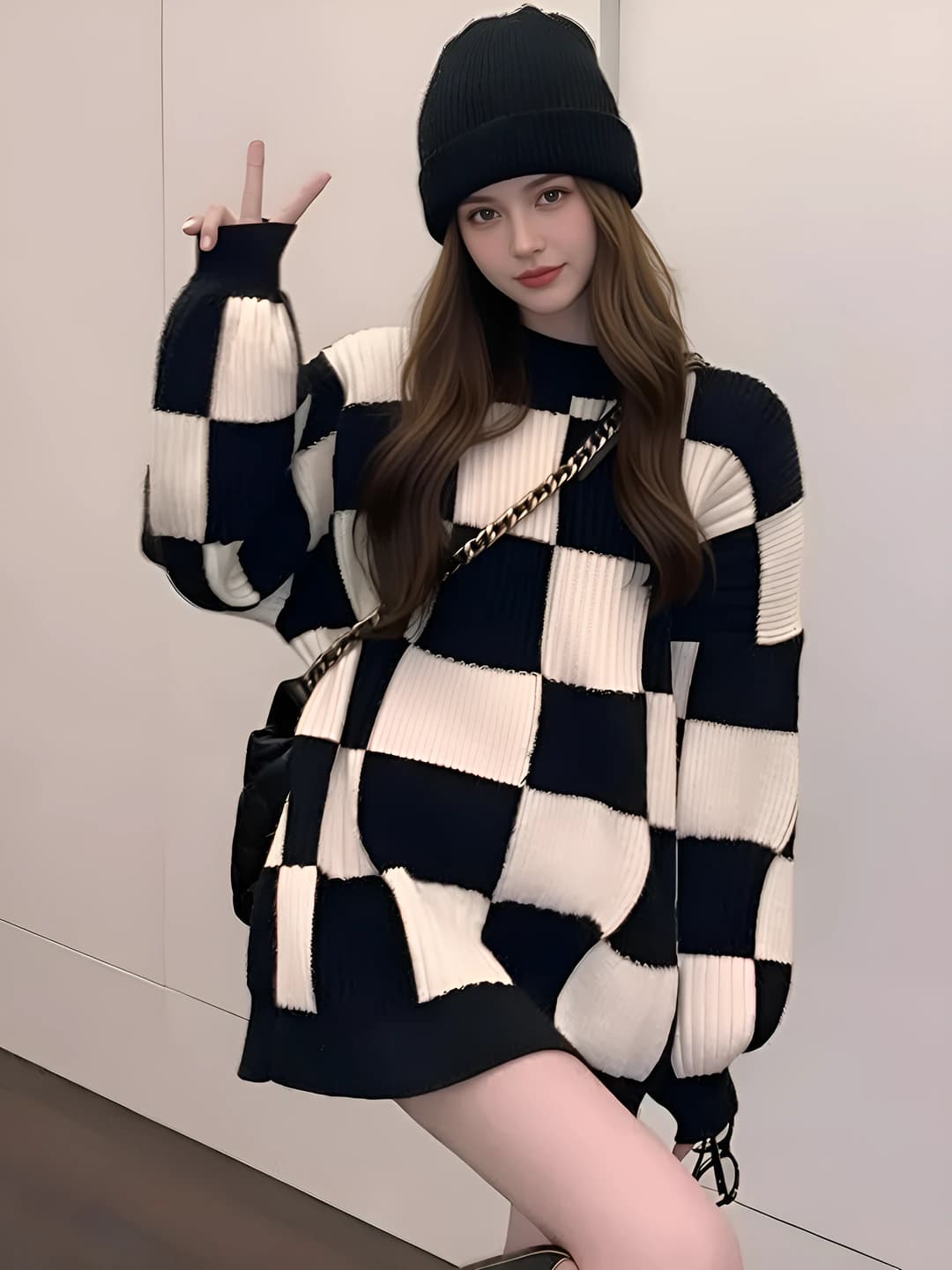 Women's autumn-winter sweater, crew neck, long sleeve, loose fit, slimming, regular length, regular thickness