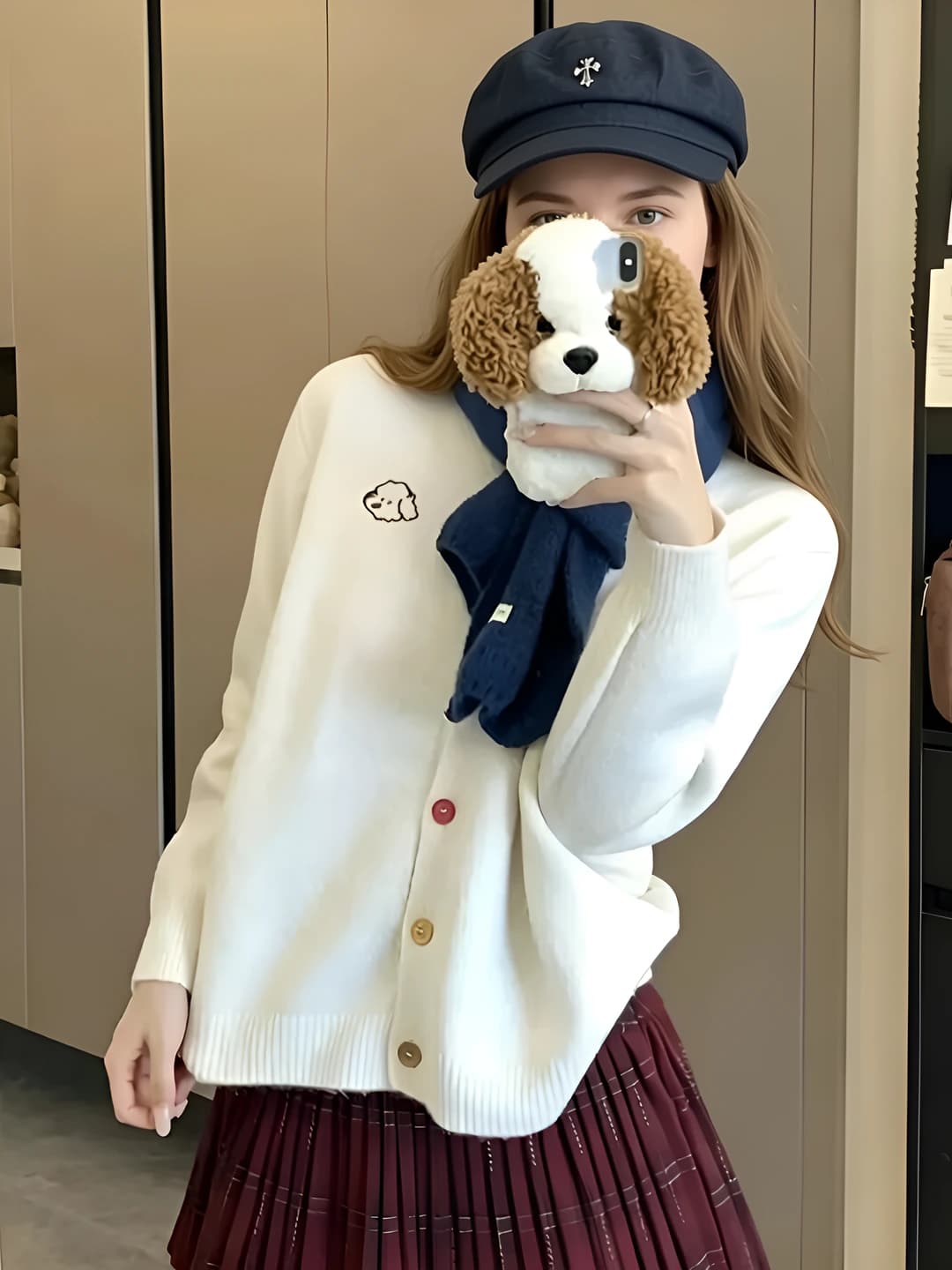 Ayollar uchun retro uslubdagi kashtali trikotaj kardigan, dumaloq yoqa, uzun yeng, bir rangli, bo'sh (oversize) kesim, bahorga mo'ljallangan, past bo'ylilar uchun