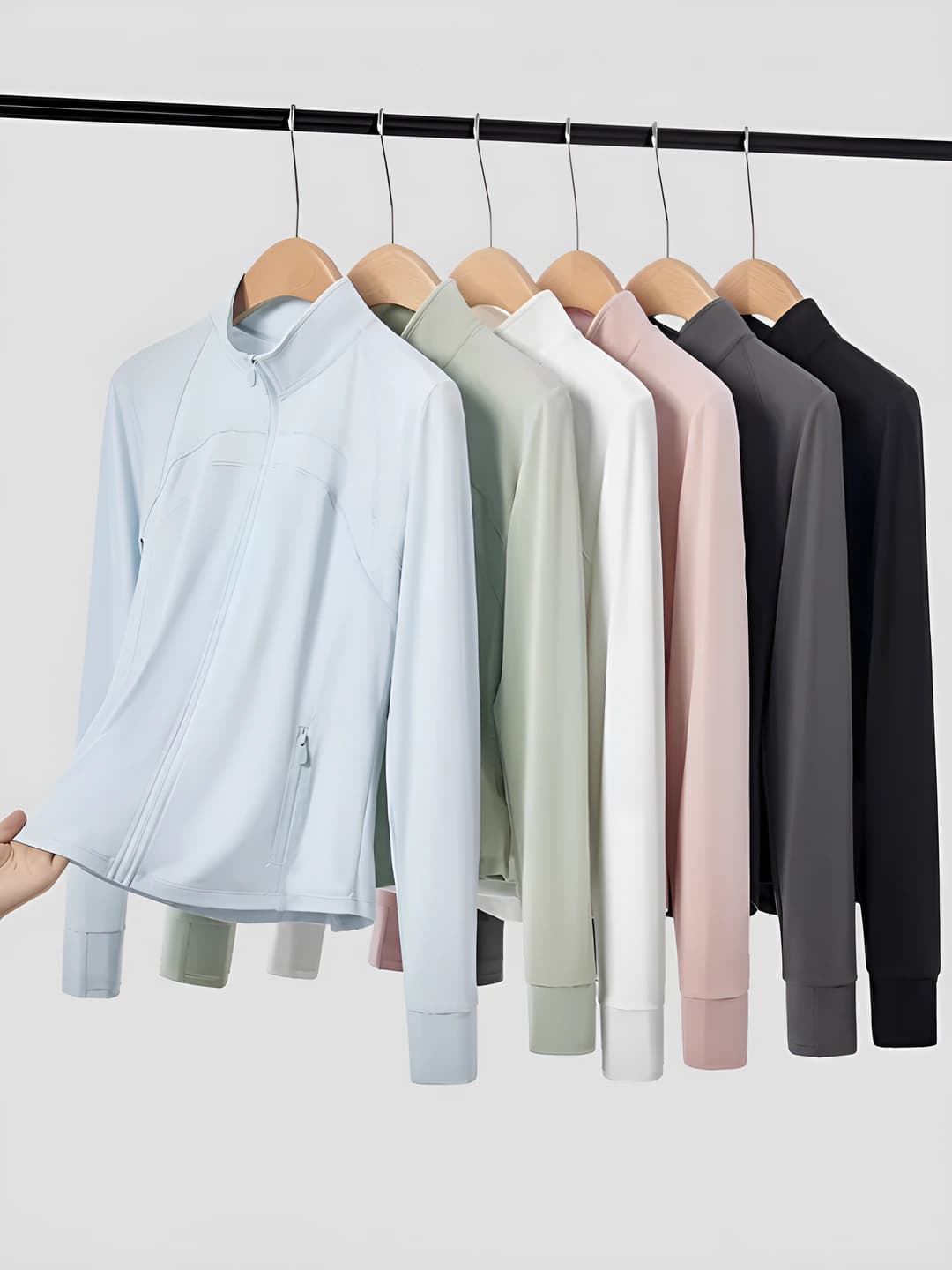 Women's light jackets and windbreakers: UPF50+ sun-protective, slimming, slim fit, ice-silk fabric, breathable, stand collar, long sleeve, sports outerwear with zip