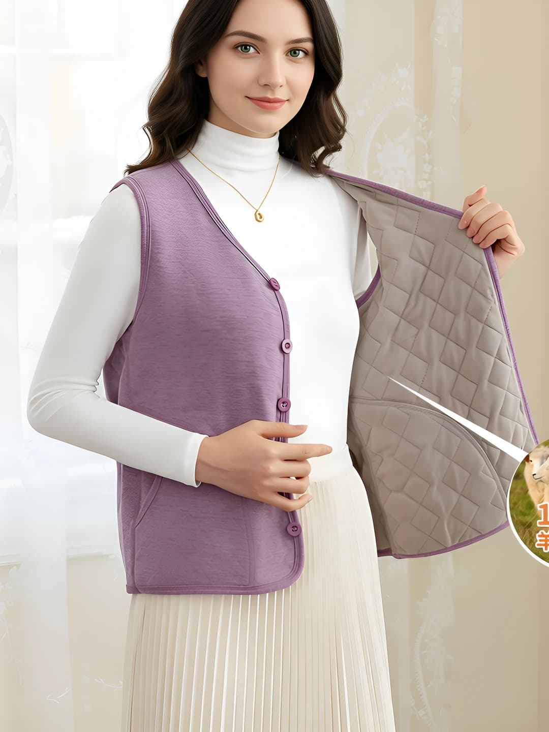 Women's wool-filled vest, fleece-lined and thickened, plus size, sleeveless warm tank top for autumn-winter
