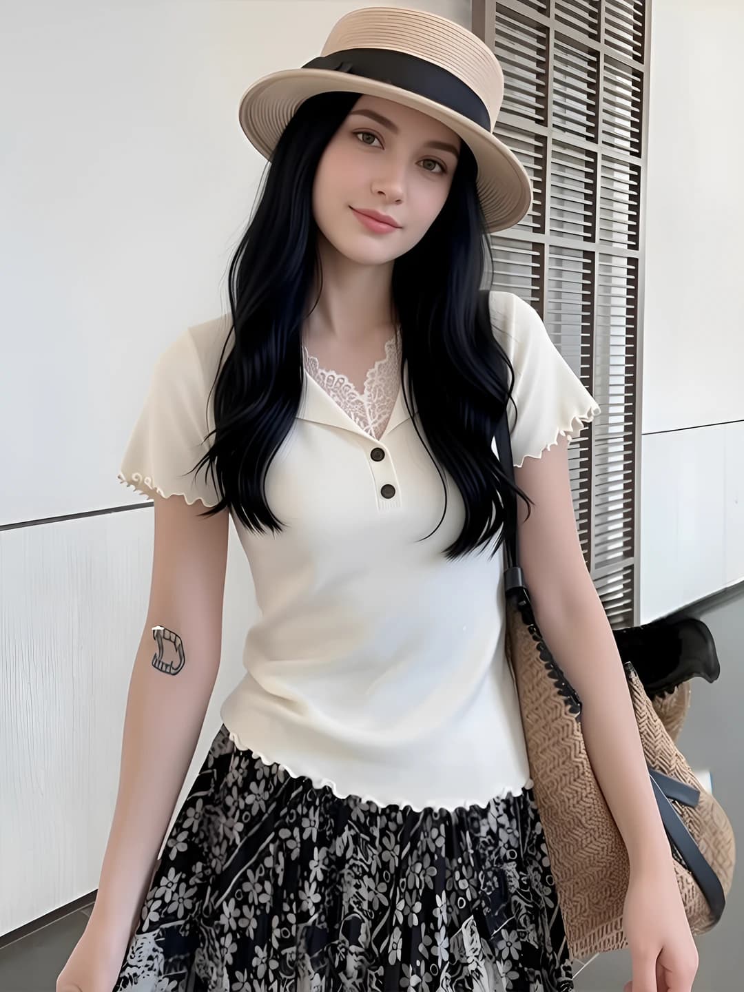 Women's summer lace knit top, short sleeve, V-neck, cropped fit, casual style