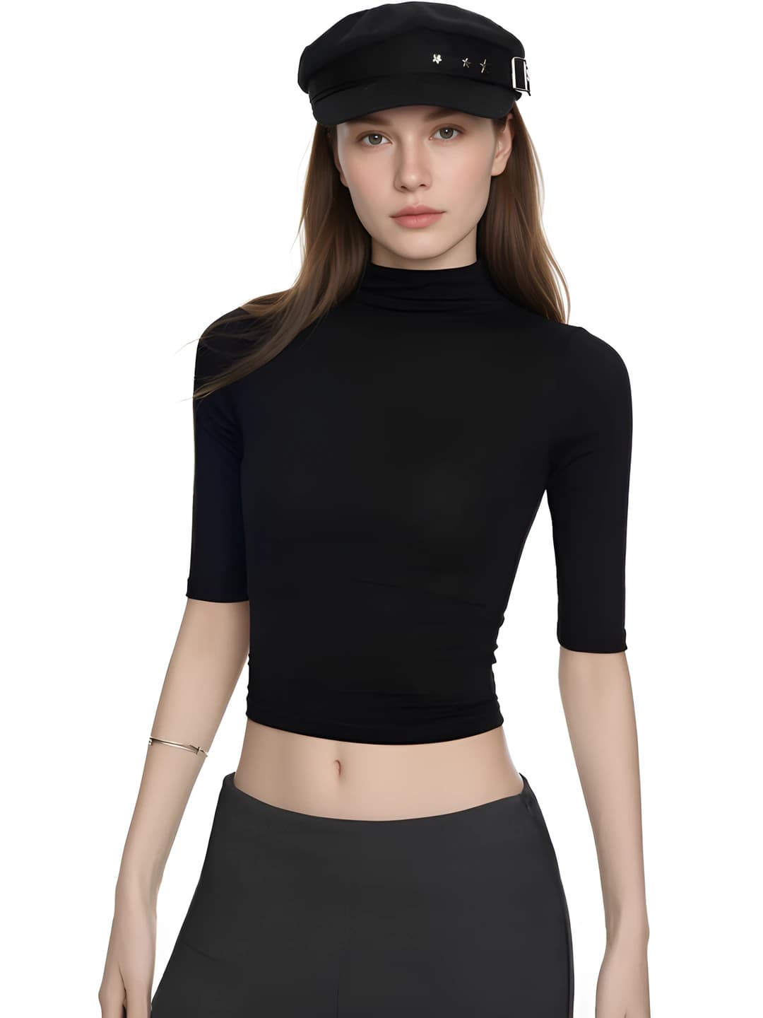 Women's summer sleeveless mock neck slim fit solid colour cropped crop top