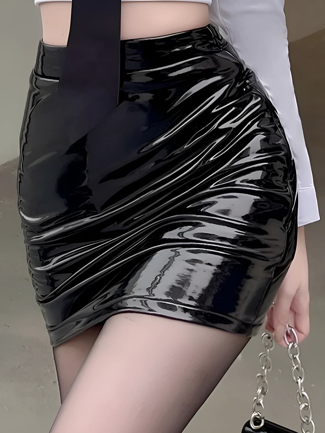 Women's Korean style high waist slimming PU leather A-line skirt for autumn-winter