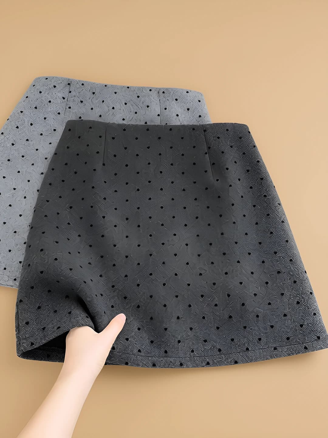 Women's A-line mini skirt with high waist, slimming, for petite, heart pattern, fabric: wool, main fabric composition: polyester, main fabric composition 2: cotton, skirt length: mini skirt, style: Chanel style