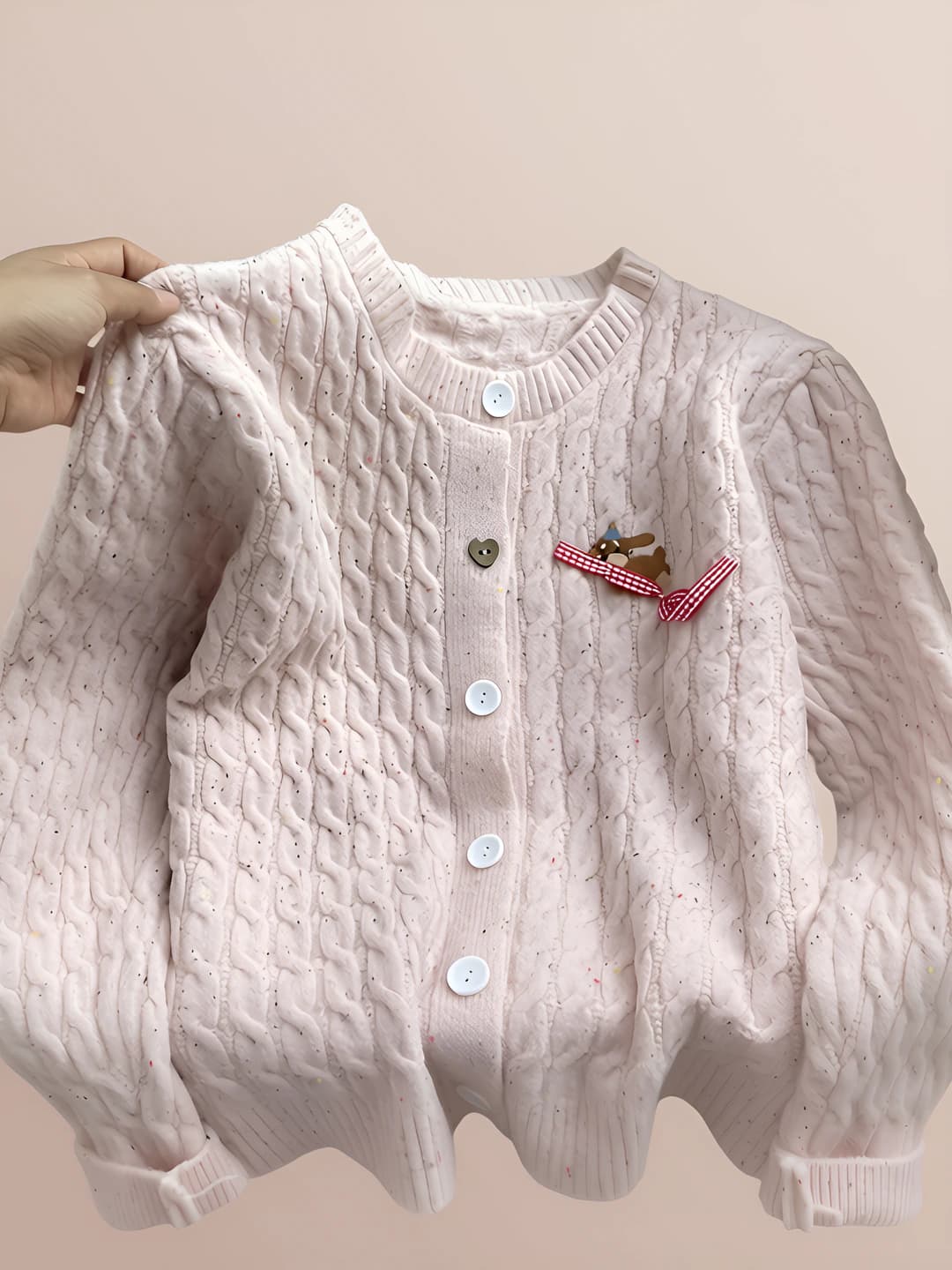 Women's 2026 spring-autumn pink loose fit slimming long sleeve crew neck knit cardigan