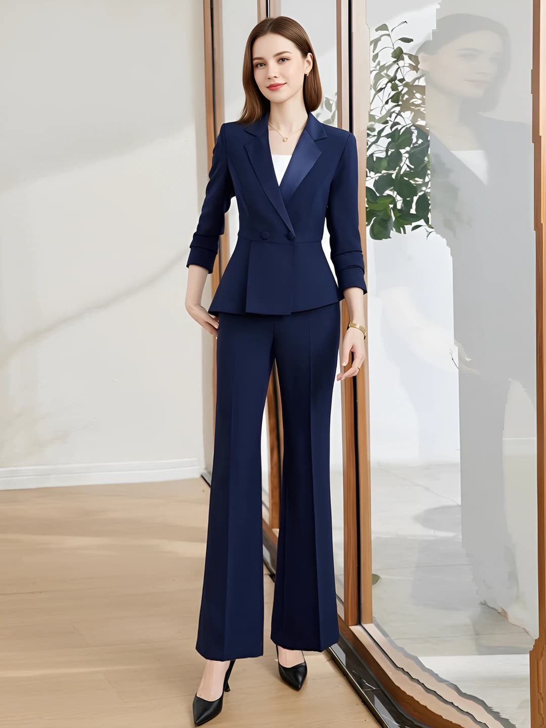 Women's 2026 spring blazer and trousers set, long sleeve, trousers, 95% and above polyester