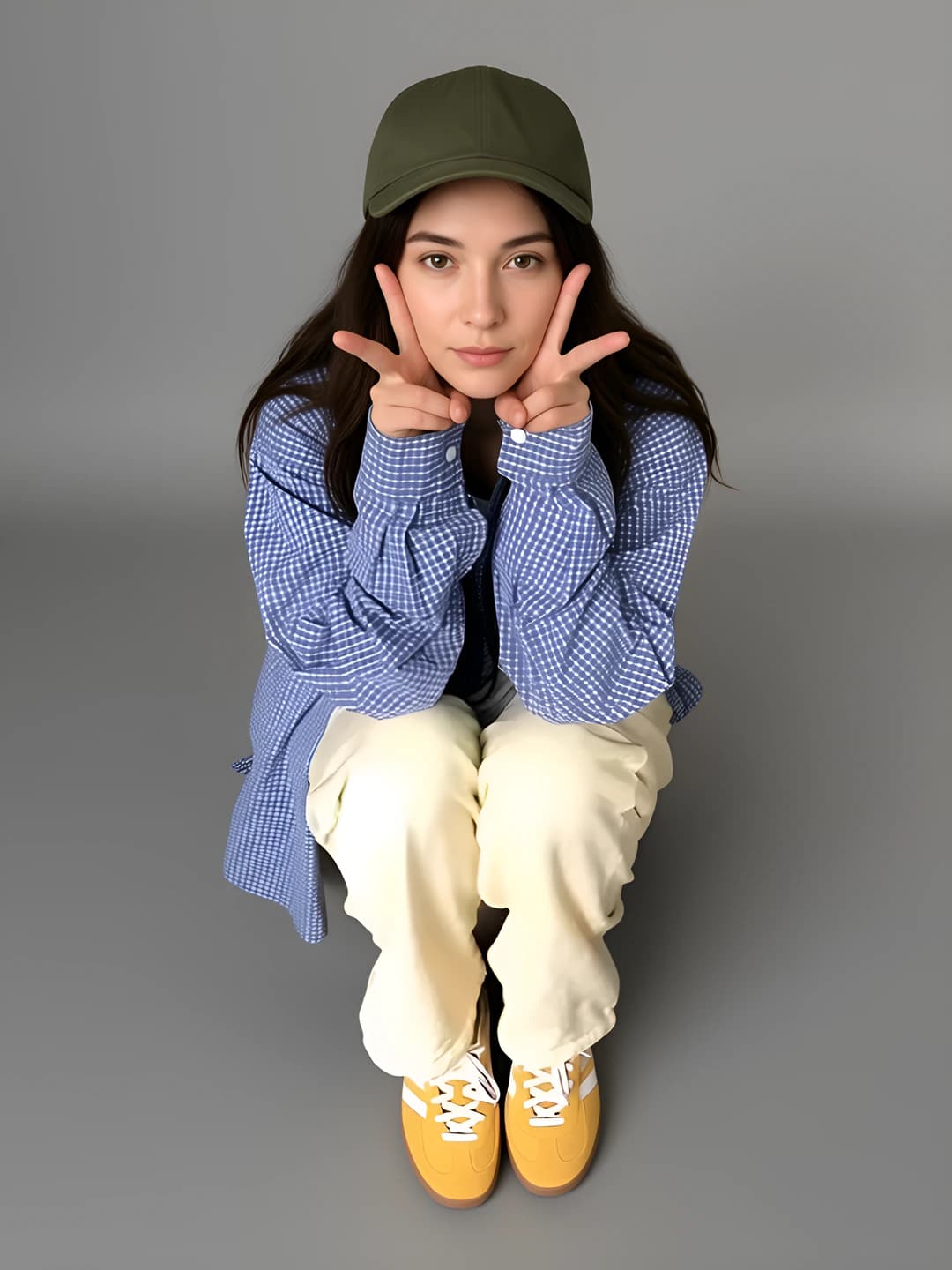 Women's Korean style long sleeve checked shirt, loose fit, plus size, lapel collar, spring-summer