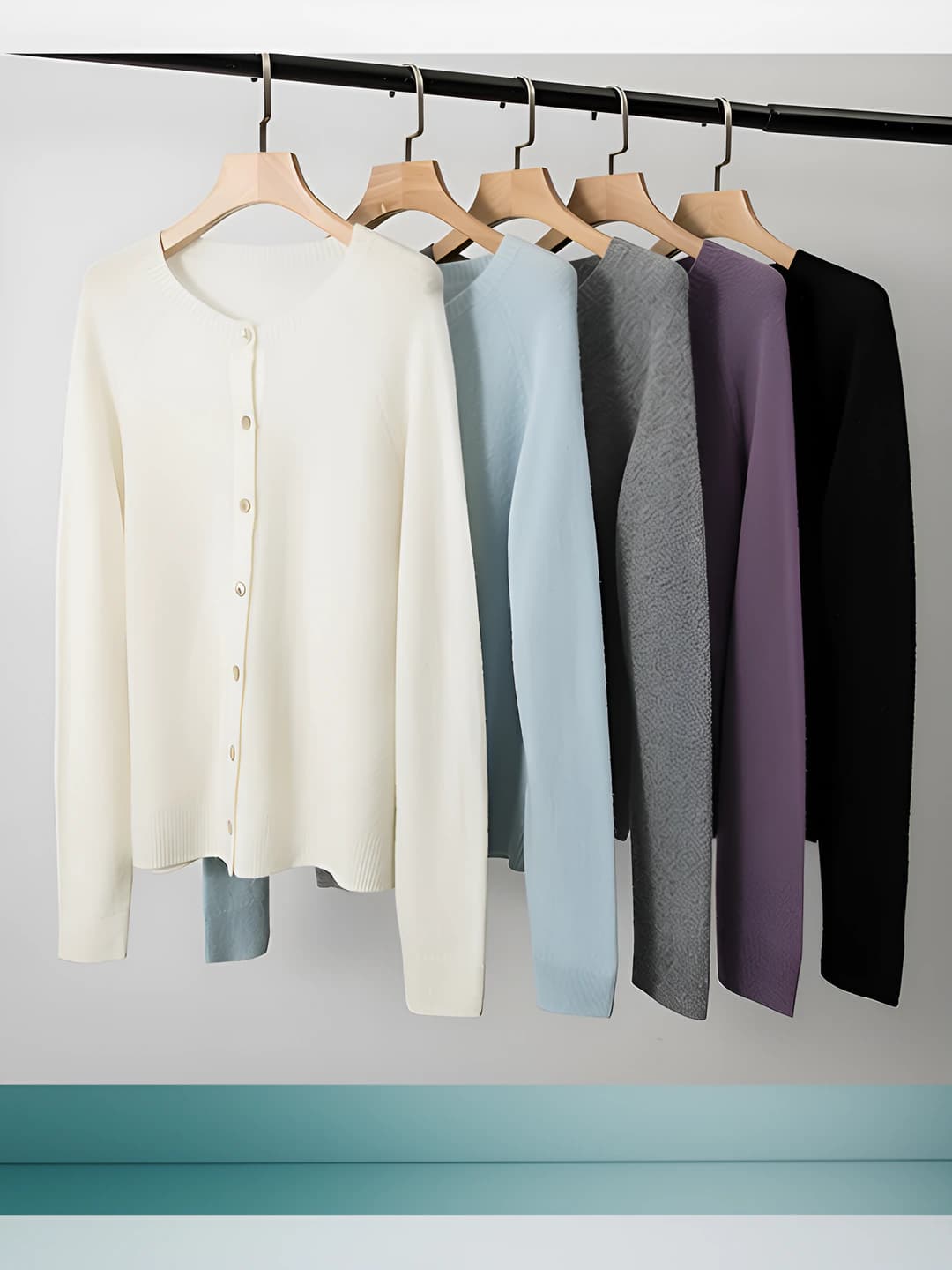 Women's 100% wool cardigan, solid colour, crew neck, long sleeve, loose fit, closure: single button