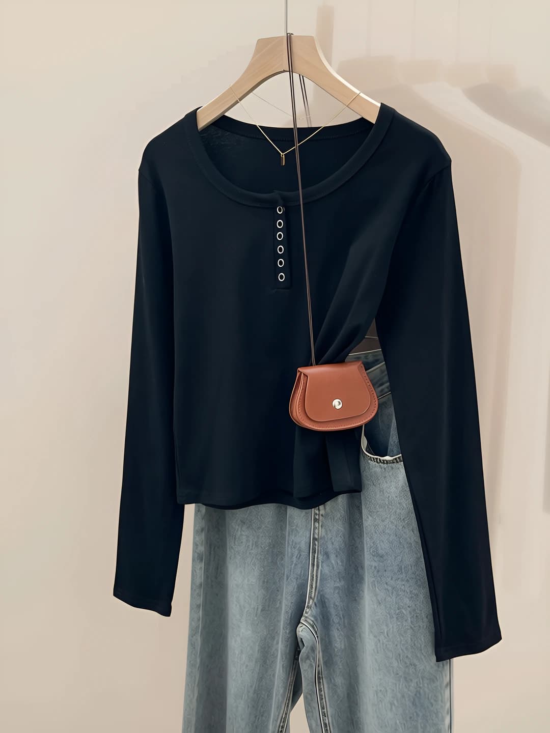 Women's long-sleeve long-sleeve base top, slim fit, slimming, solid colour, U-neck, casual style t-shirt
