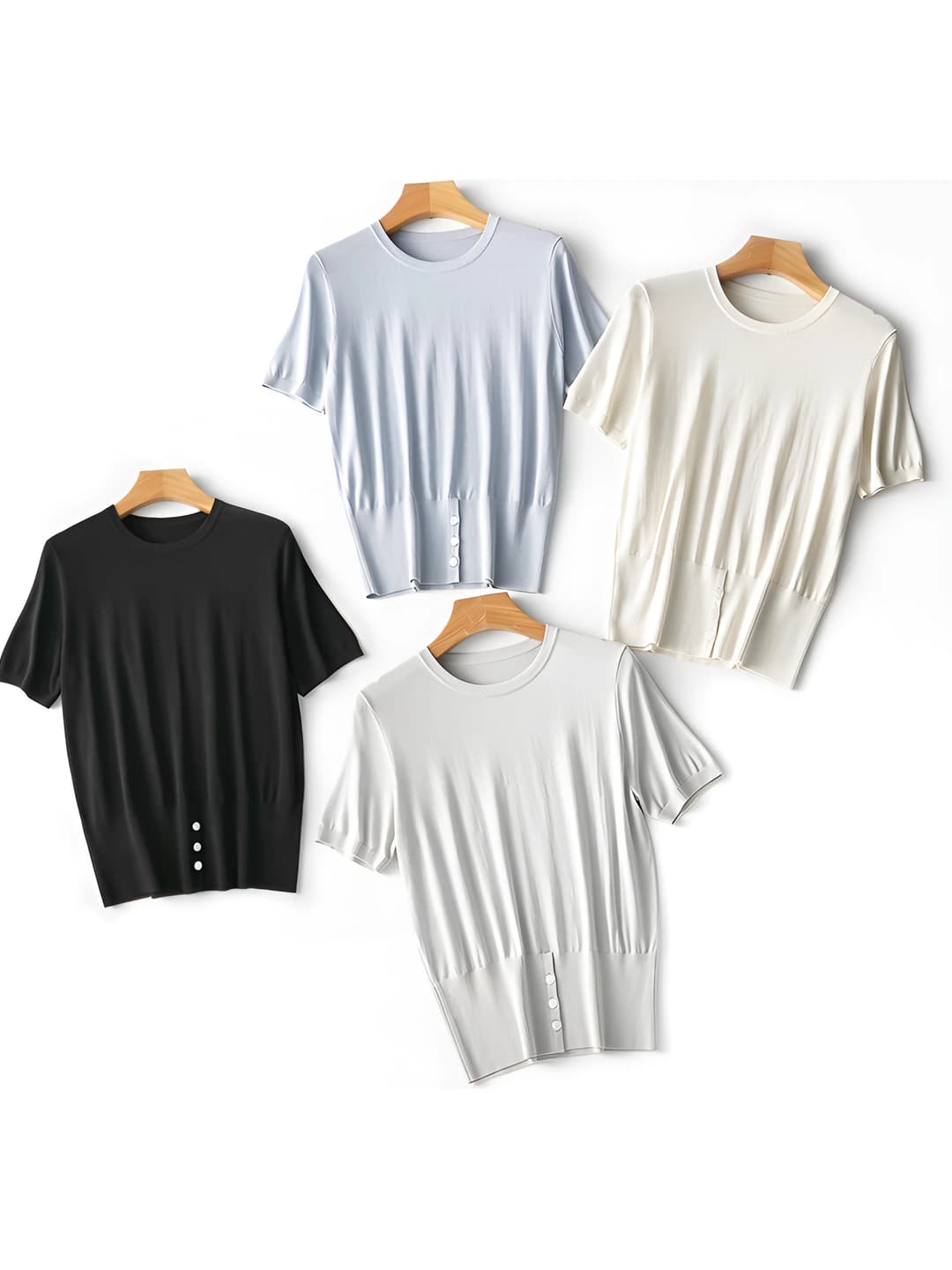 Women's autumn casual slimming crew neck short sleeve loose fit knit t-shirt