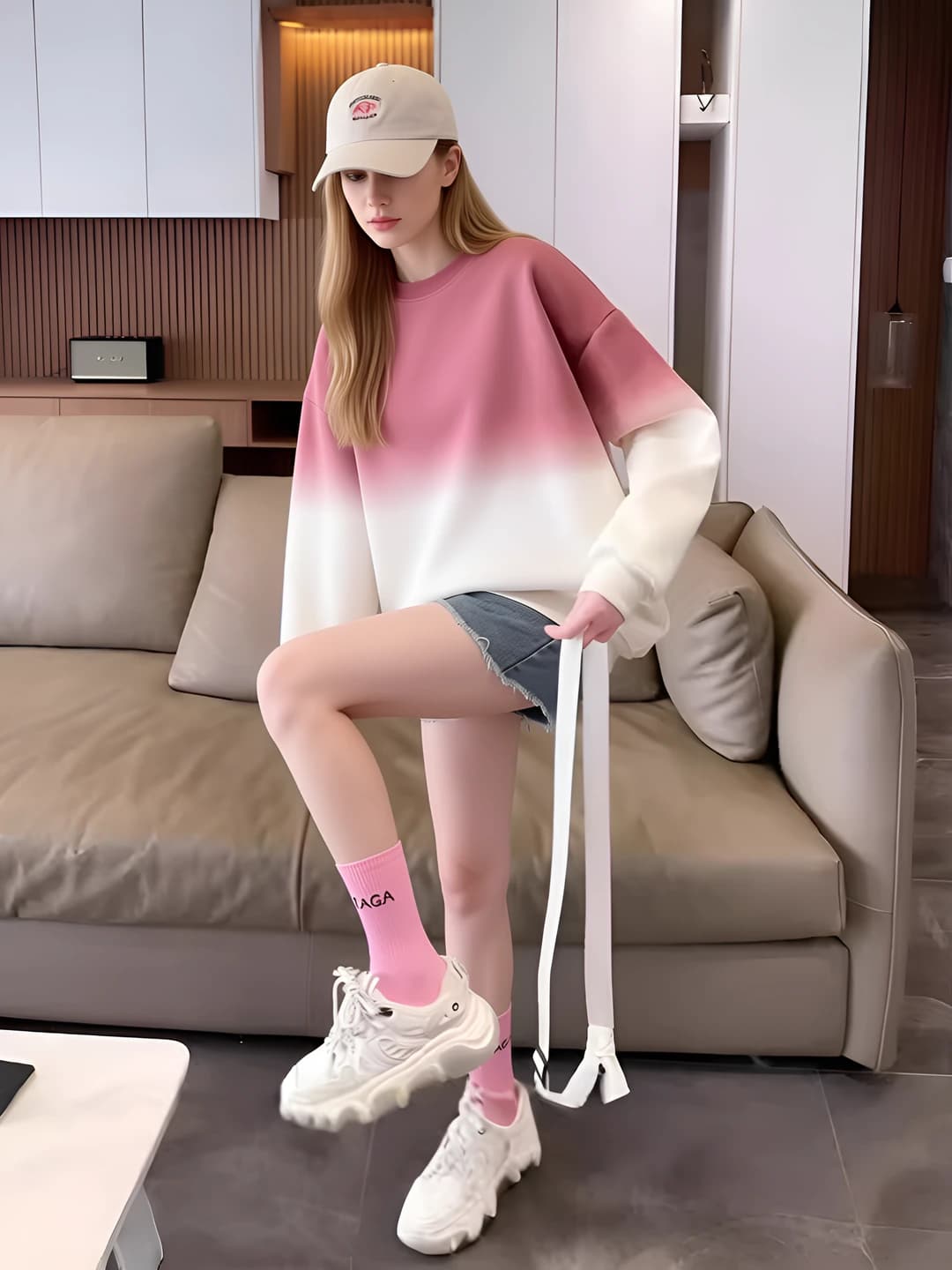 Women's sweatshirt: preppy style, retro, loose fit, crew neck, long sleeve, printed, mid-length, spring-autumn, casual