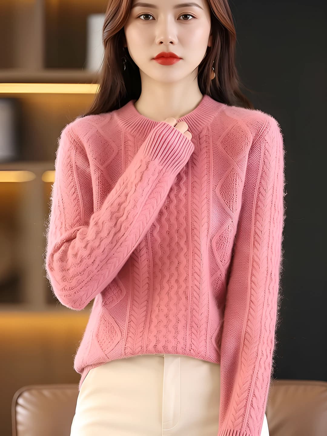 Ayollar uchun trikotaj sviter, bahor-kuz va qish uchun, uzun yeng, bo'sh (oversize) kesim, bir rangli, scarf yoqa, pull-over