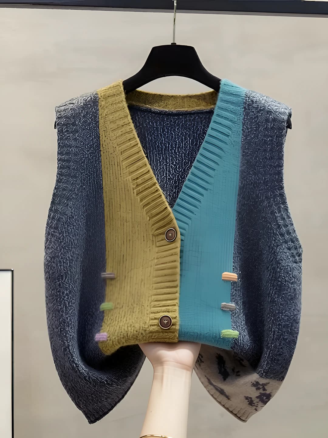 Women's autumn-winter knit cardigan vest, V-neck, loose fit, retro style, single-breasted closure