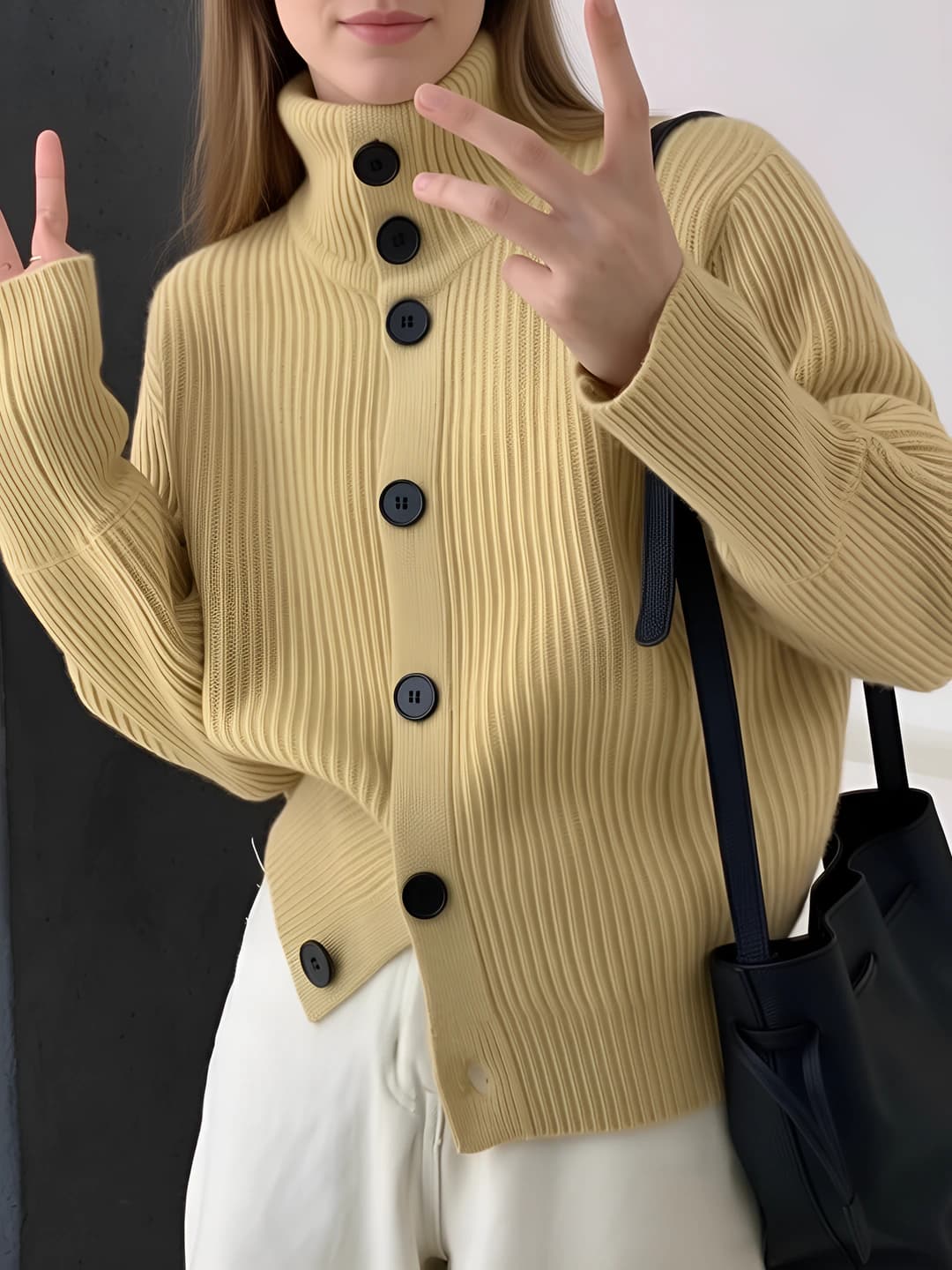 Women's thickened cardigan in Korean style, retro, spring-autumn, loose fit, stand collar, long sleeve, 2026