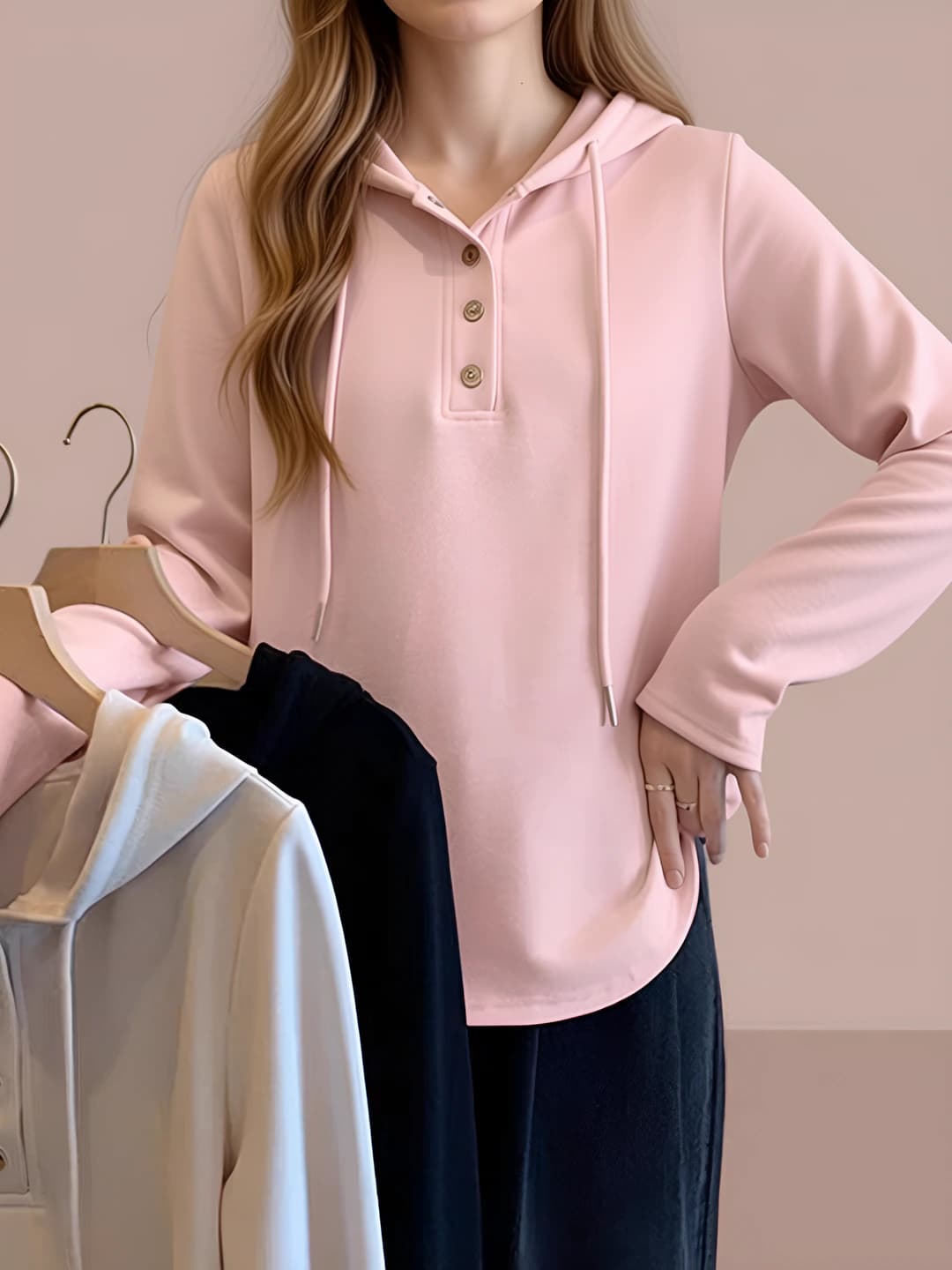Women's hoodie: spring-autumn, thin, slimming, long sleeve, solid colour, plus size, casual sweatshirt