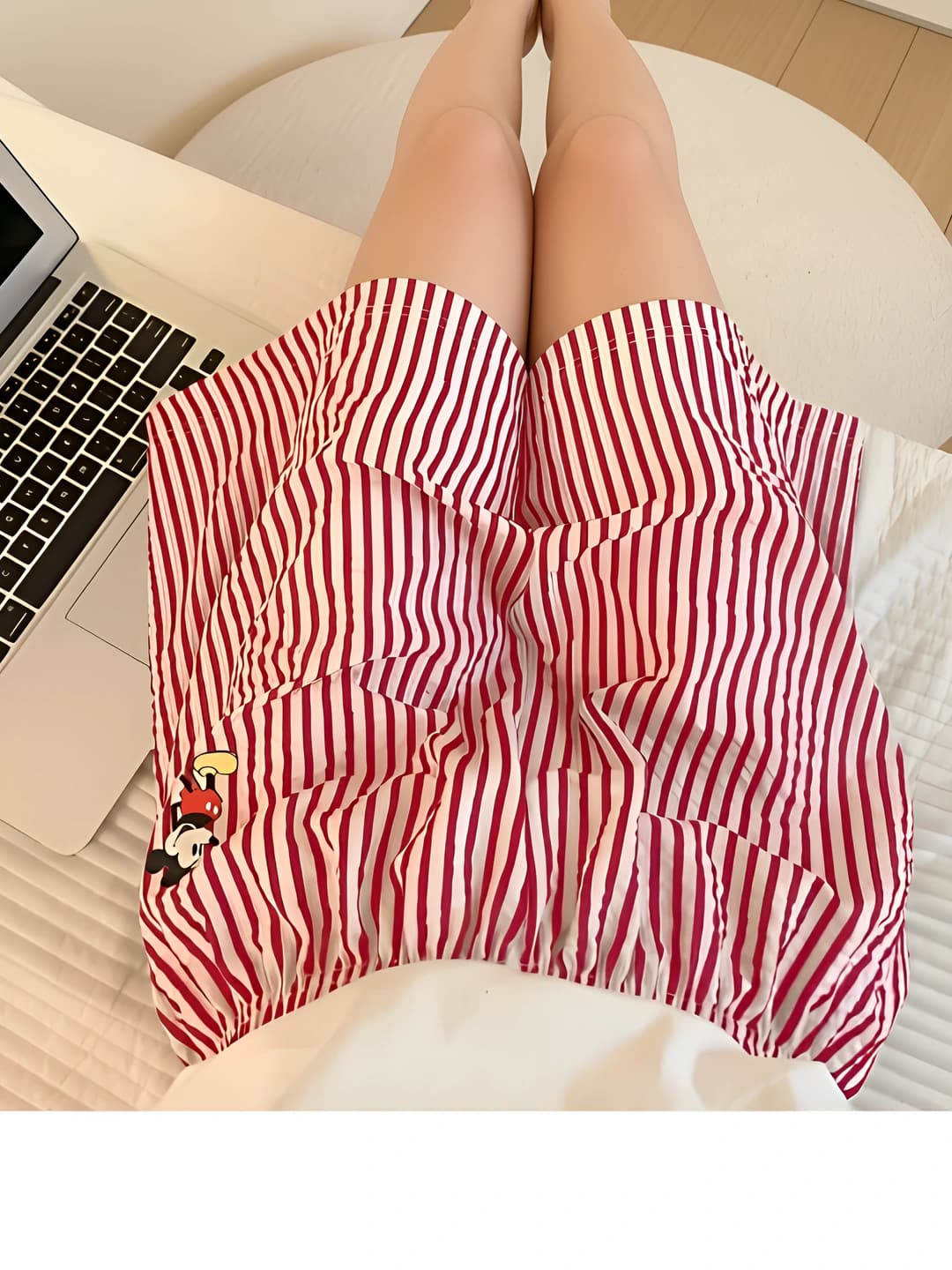 Women's striped thin bubble cotton pajama shorts, cartoon style, for home and outdoor wear
