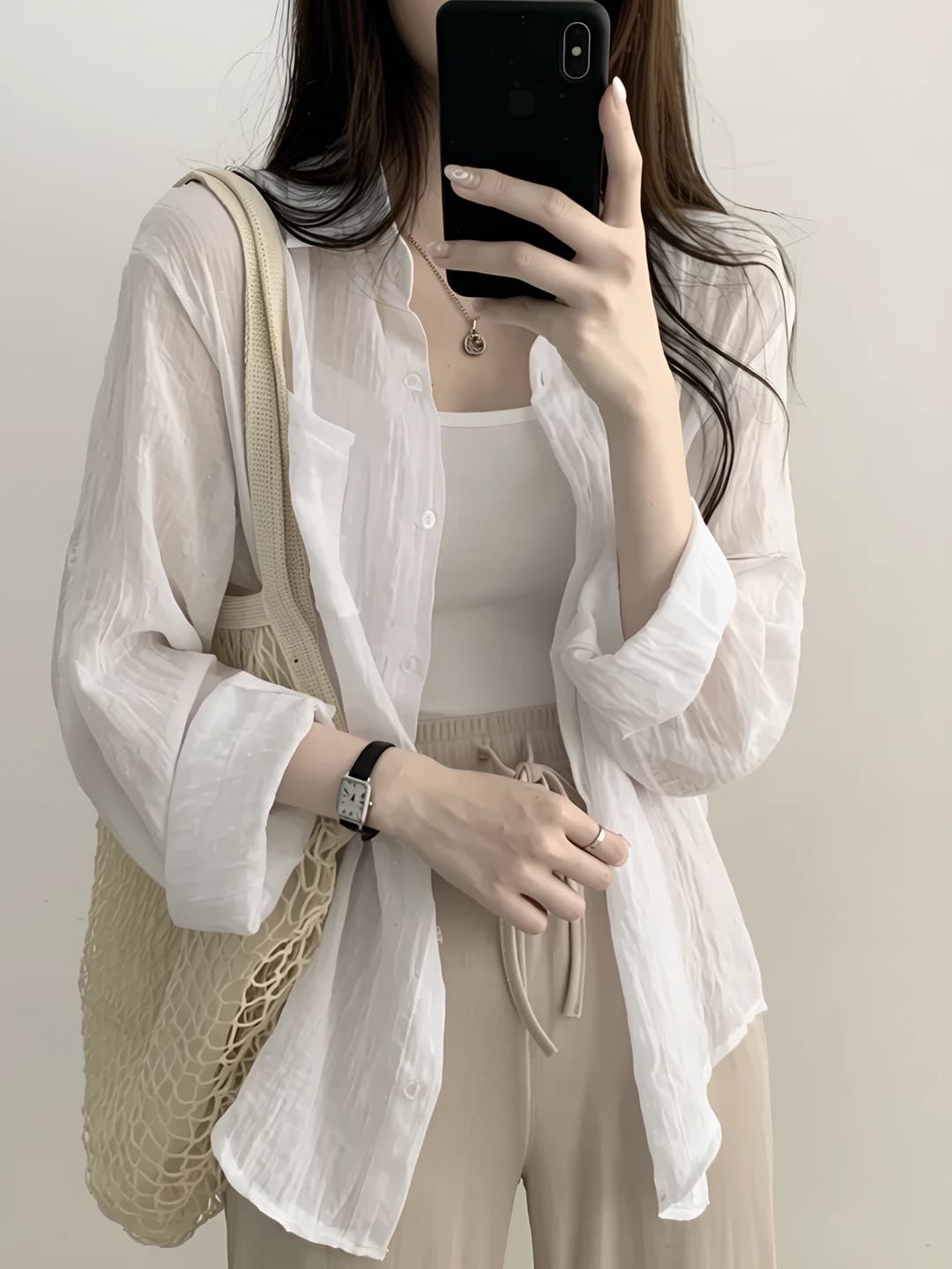 Women's summer sun-protective long sleeve solid colour shirt, slim fit, POLO collar, lightweight