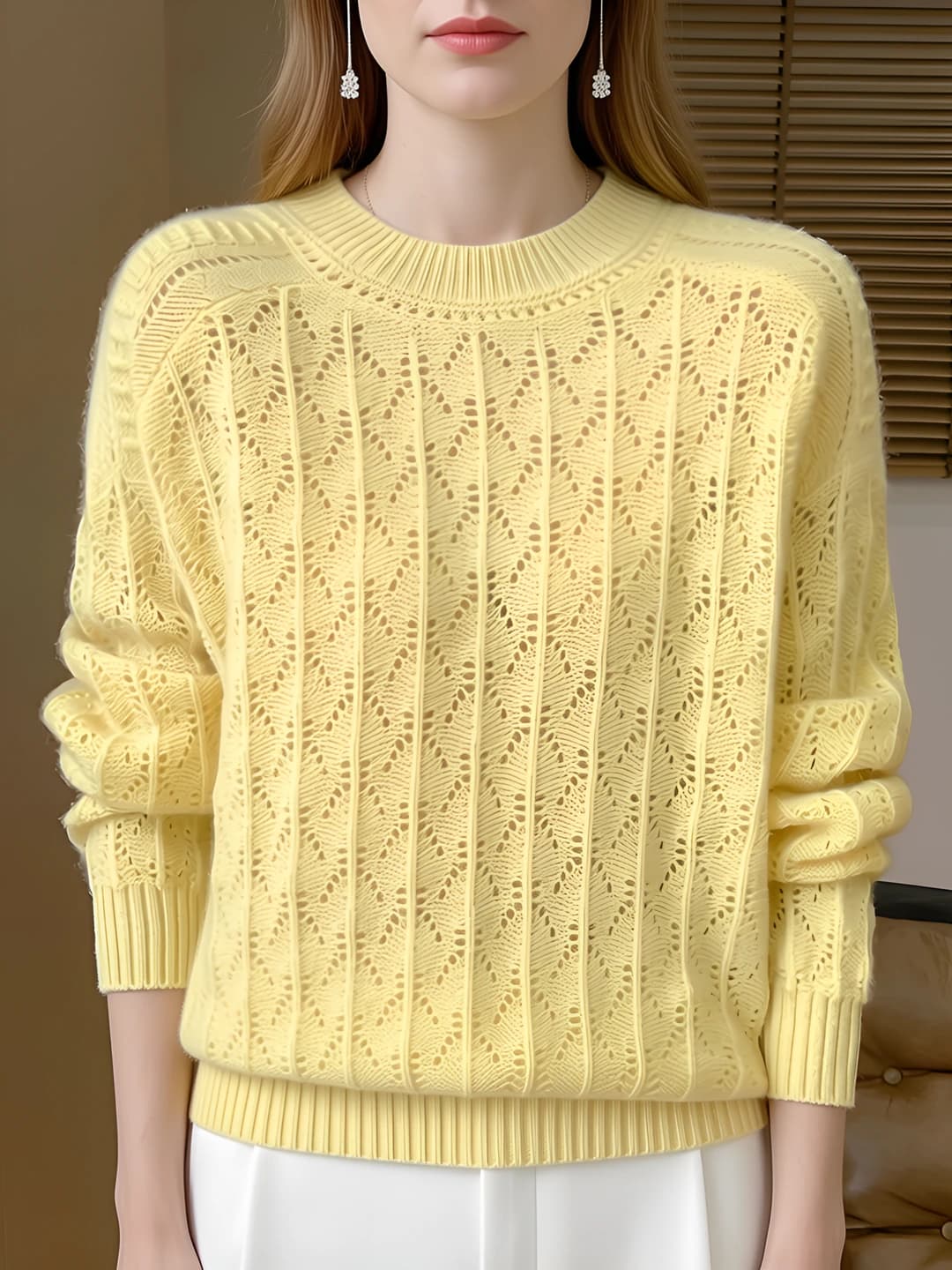 Women's crew neck knit top, spring 2026, petite, Korean style, loose fit, long sleeve, cropped