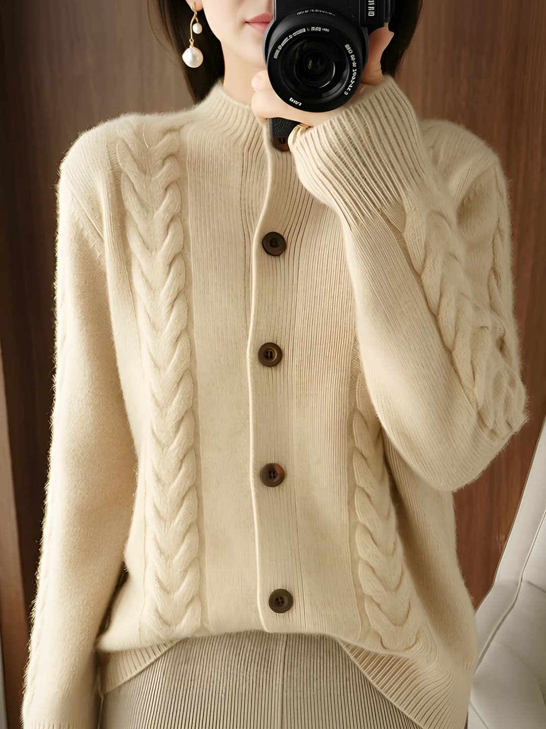Women's knit cardigan, V-neck, thickened, spring-autumn, 2026, loose fit, long sleeve, button closure