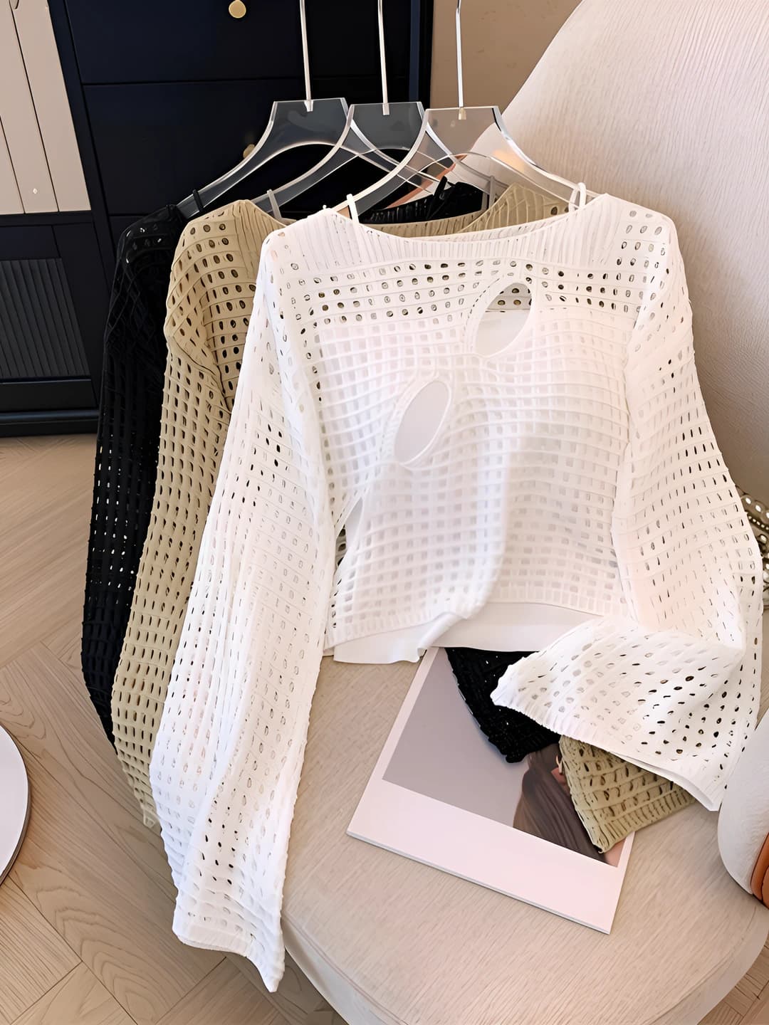 Women's sun-protective thin sweater, spring-summer 2026, plus size, loose fit, crew neck, long sleeve, cropped