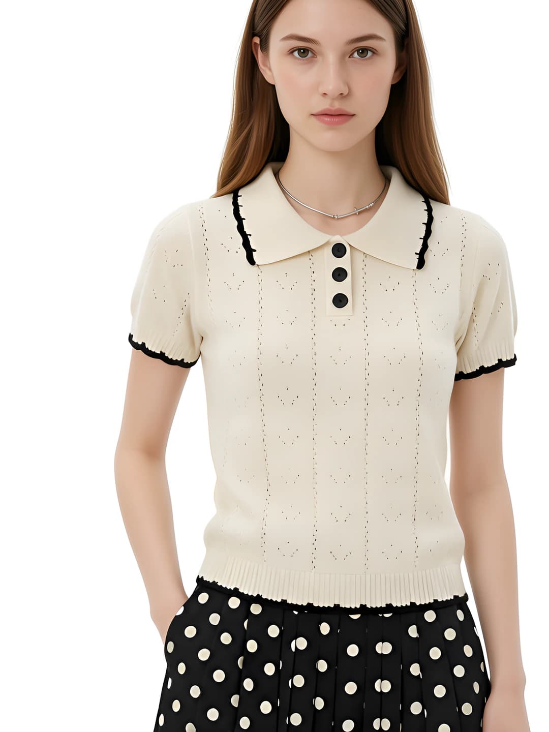 Women's 2026 summer short sleeve soft knit polo with lapel collar