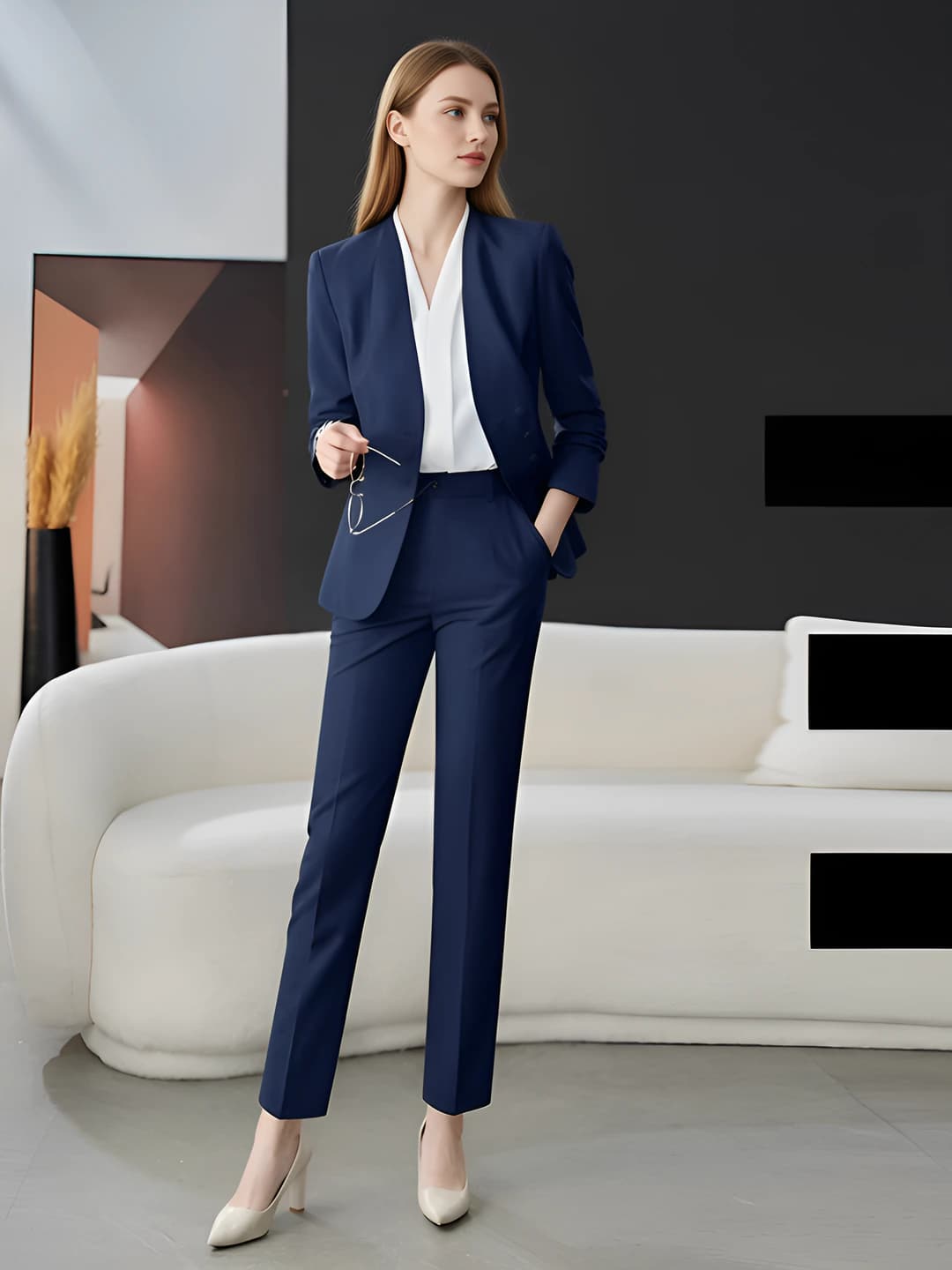 Black long-sleeve suit + shirt + pants
