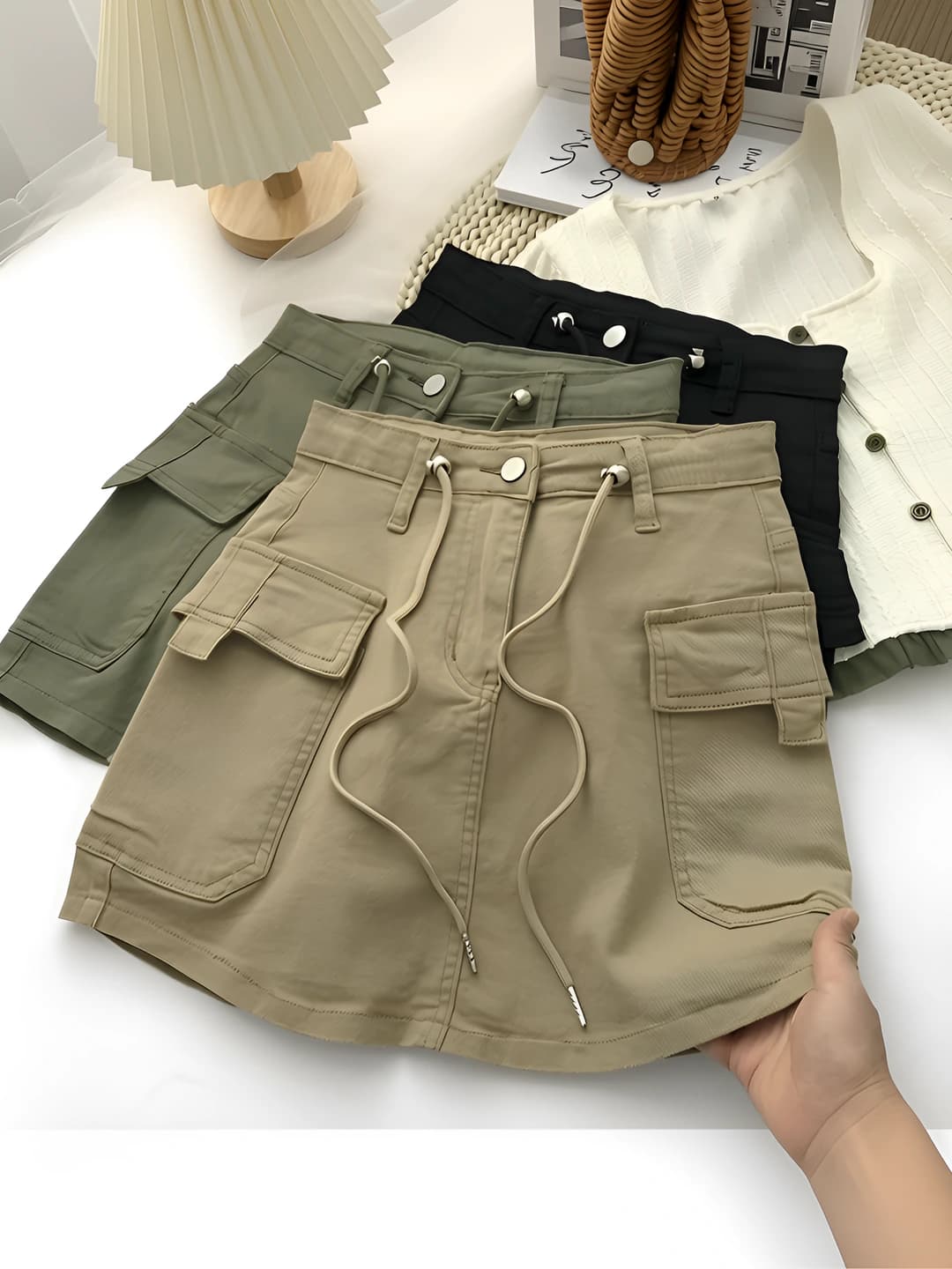 Women's high waist A-line skirt, Korean style, retro, summer 2026, with tie, casual