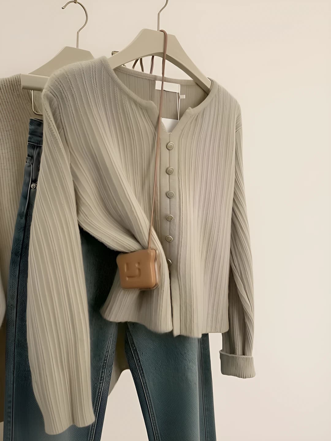 Women's spring-autumn knit cardigan, solid colour, loose fit, crew neck, long sleeve, regular length