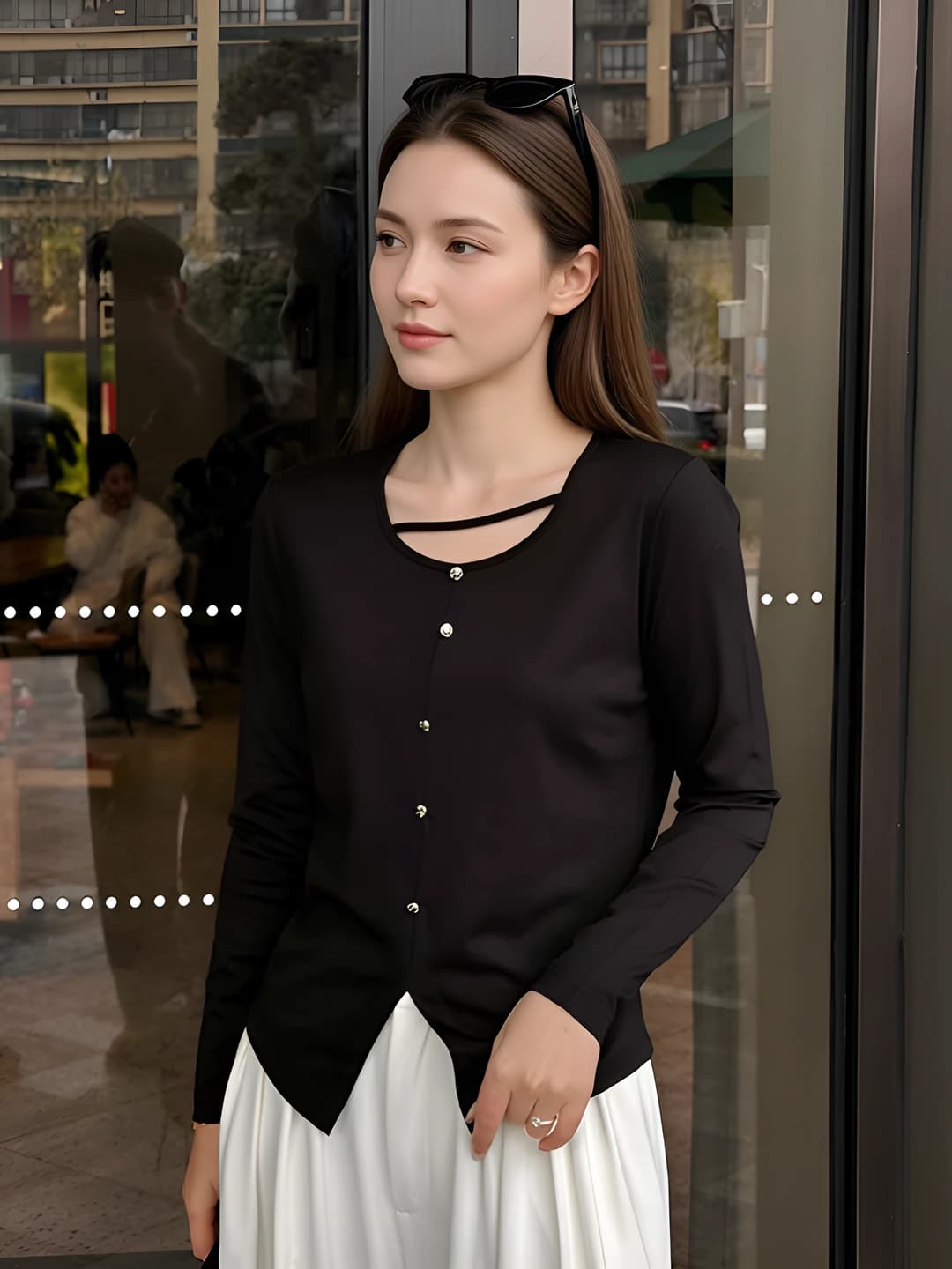 Women's autumn long sleeve longsleeve, crew neck, slim fit, slimming, ice-silk fabric, solid colour