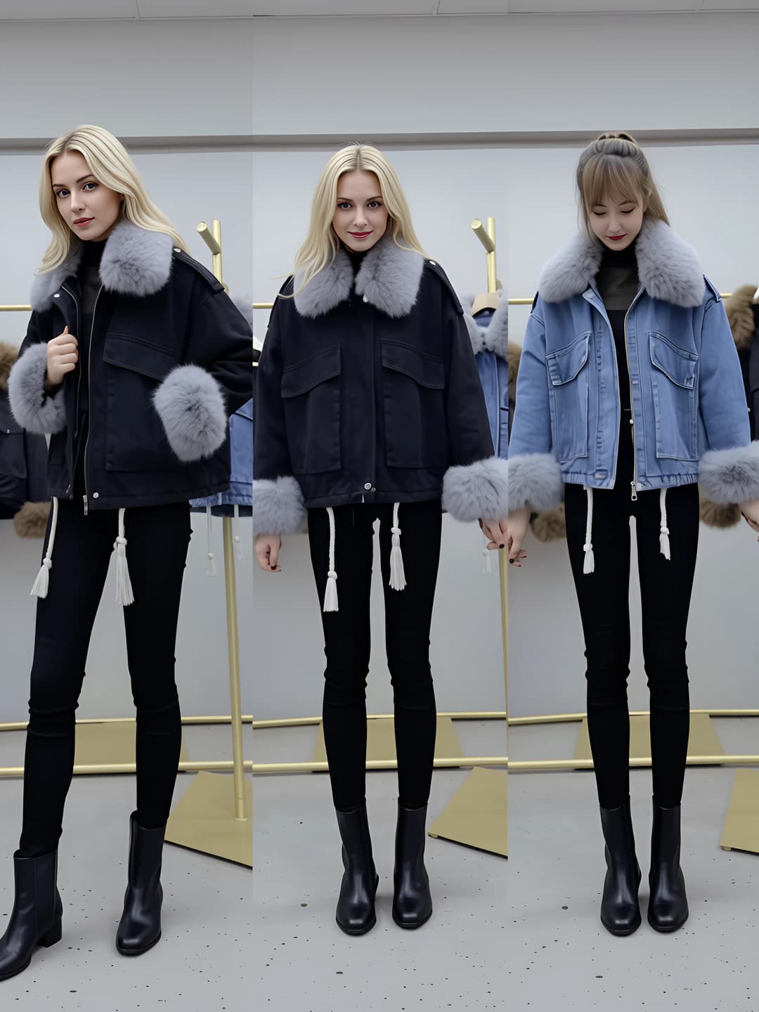 Ayollar uchun 2026 qishki yangi model denim puxli kurtka, bo'sh (oversize) kesim, qalin astar, issiq astarli, qalinlashtirilgan, kalta, uzun yeng, paxta-astarli kurtka