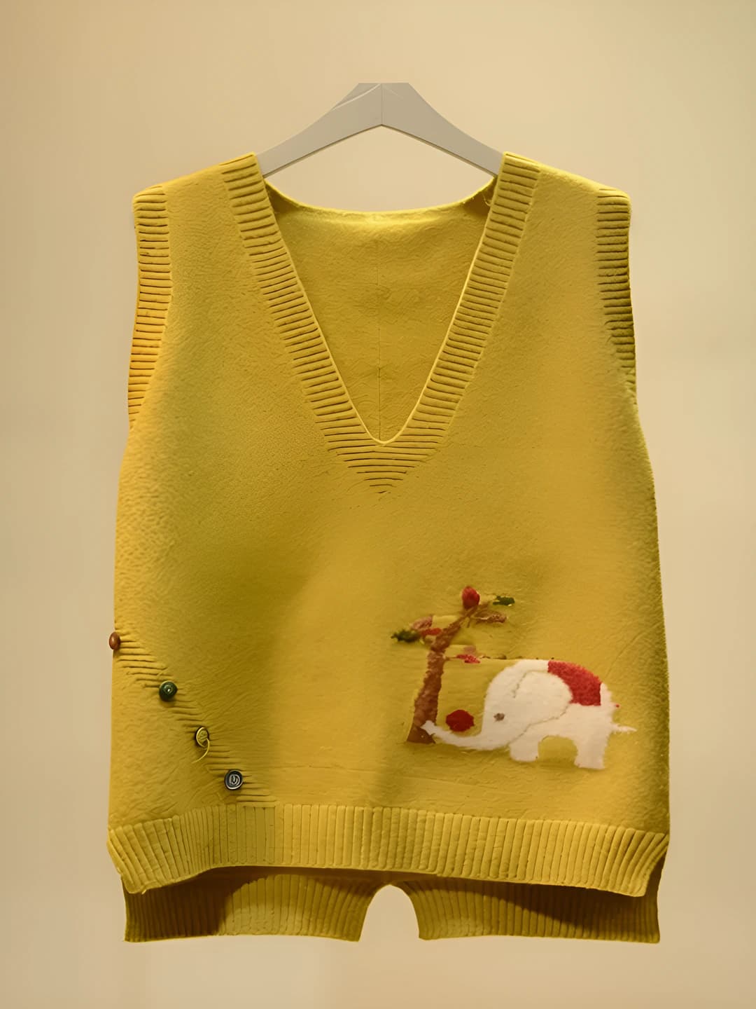 Women's Korean style V-neck embroidered straight cut loose fit vest