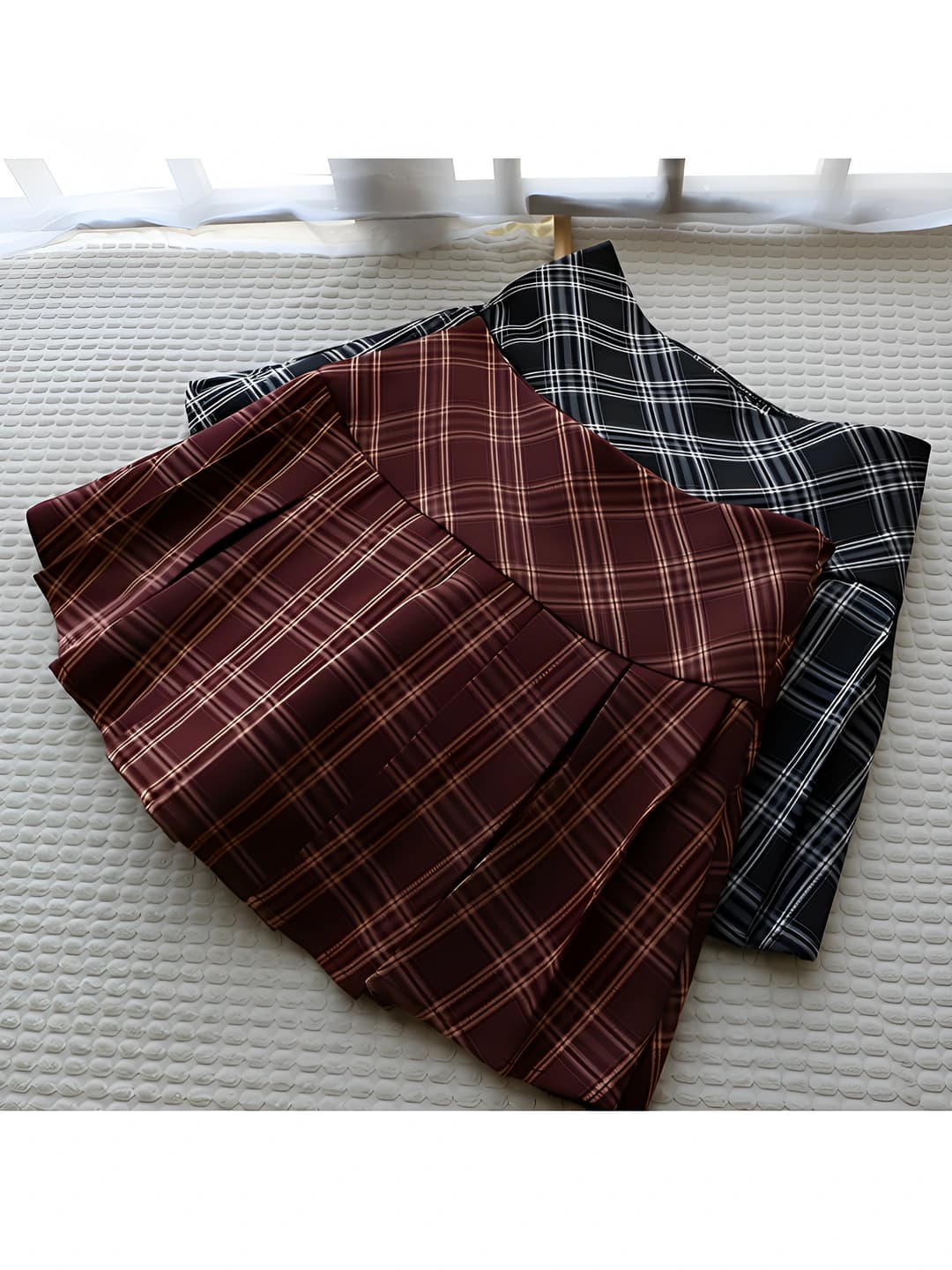 Women's 2026 autumn checked pleated skirt, high waist, short, A-line