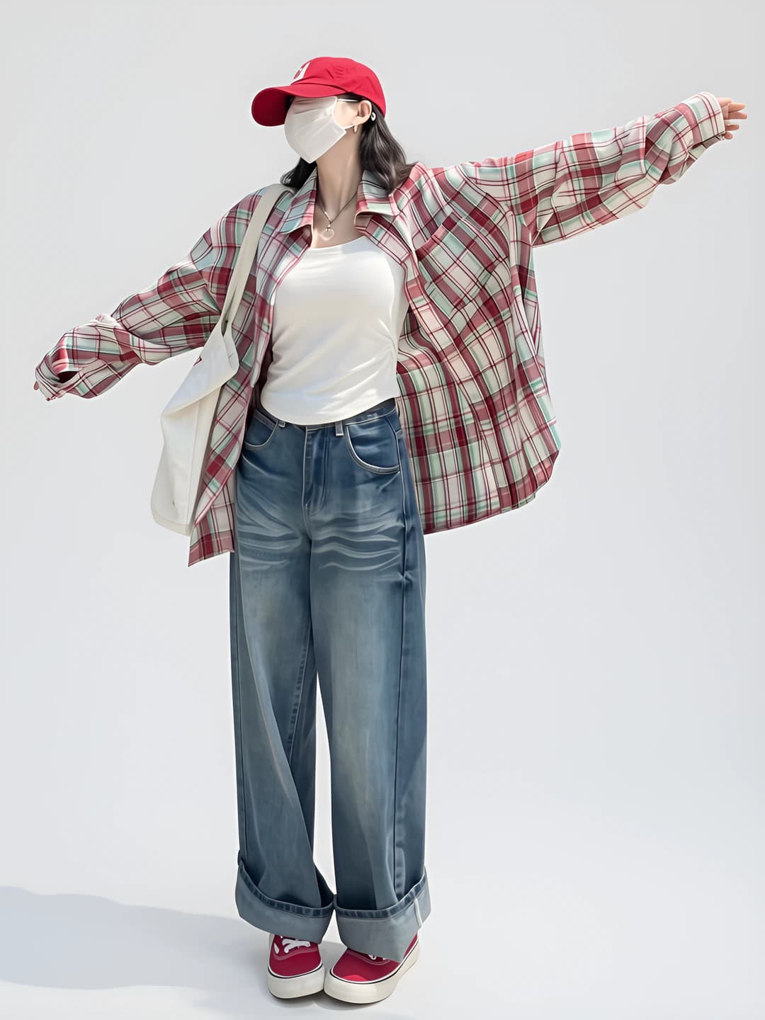 Ayollar uchun retro katak uzun yengli ko'ylak-shirt, koreys uslubida, bahor-kuz va yoz uchun yupqa, bo'sh (oversize) kesim, quyoshdan himoyalovchi