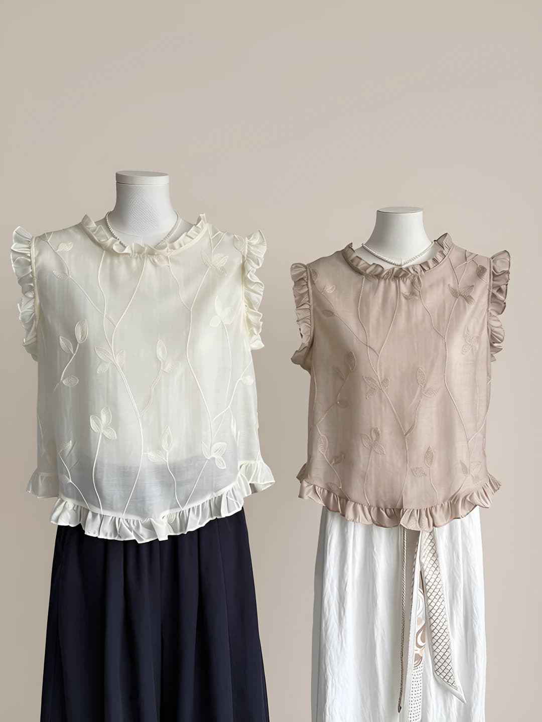Women's sleeveless ruffled jacquard blouse, thin, Korean style, summer 2026