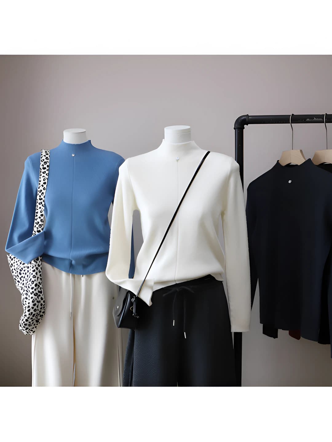 Women's 2026 autumn-winter Korean style, mock neck, slim fit, slimming, solid colour, long sleeve, non-iron, 90%–95% polyester, knitted pullover top