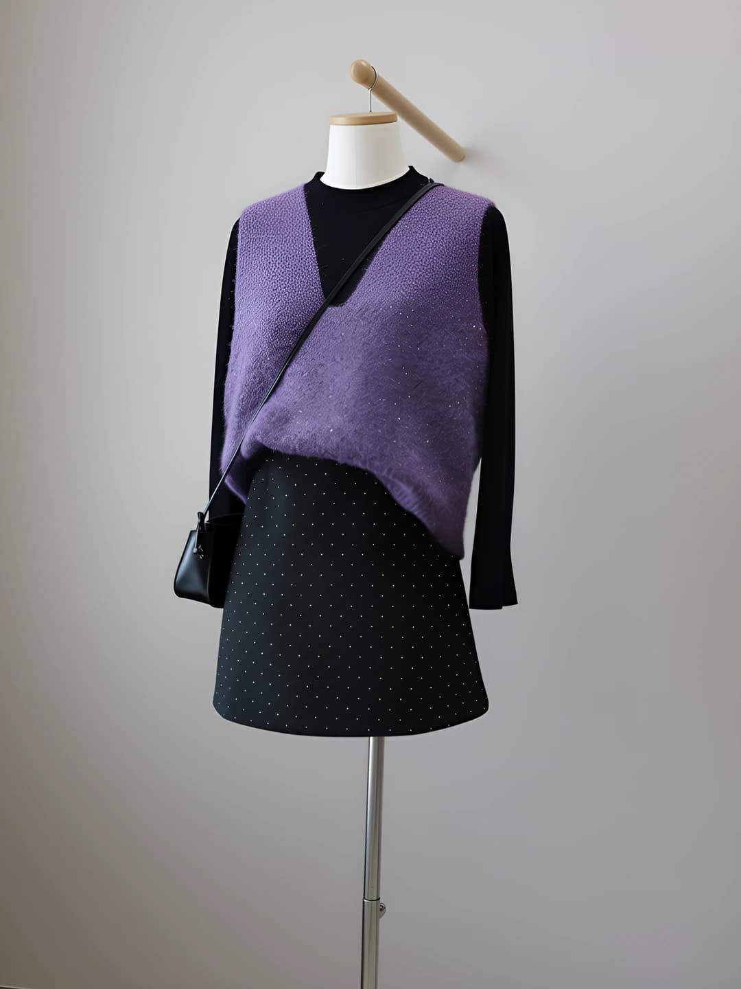 Women's A-line polka-dot skirt 2026 autumn-winter, Korean style, high waist, slimming straight cut, mini, polyester and wool, zip and straight cut