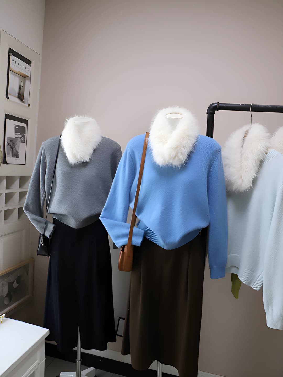 Women's 2026 autumn-winter Korean style slimming solid colour crew neck long sleeve sweater and scarf