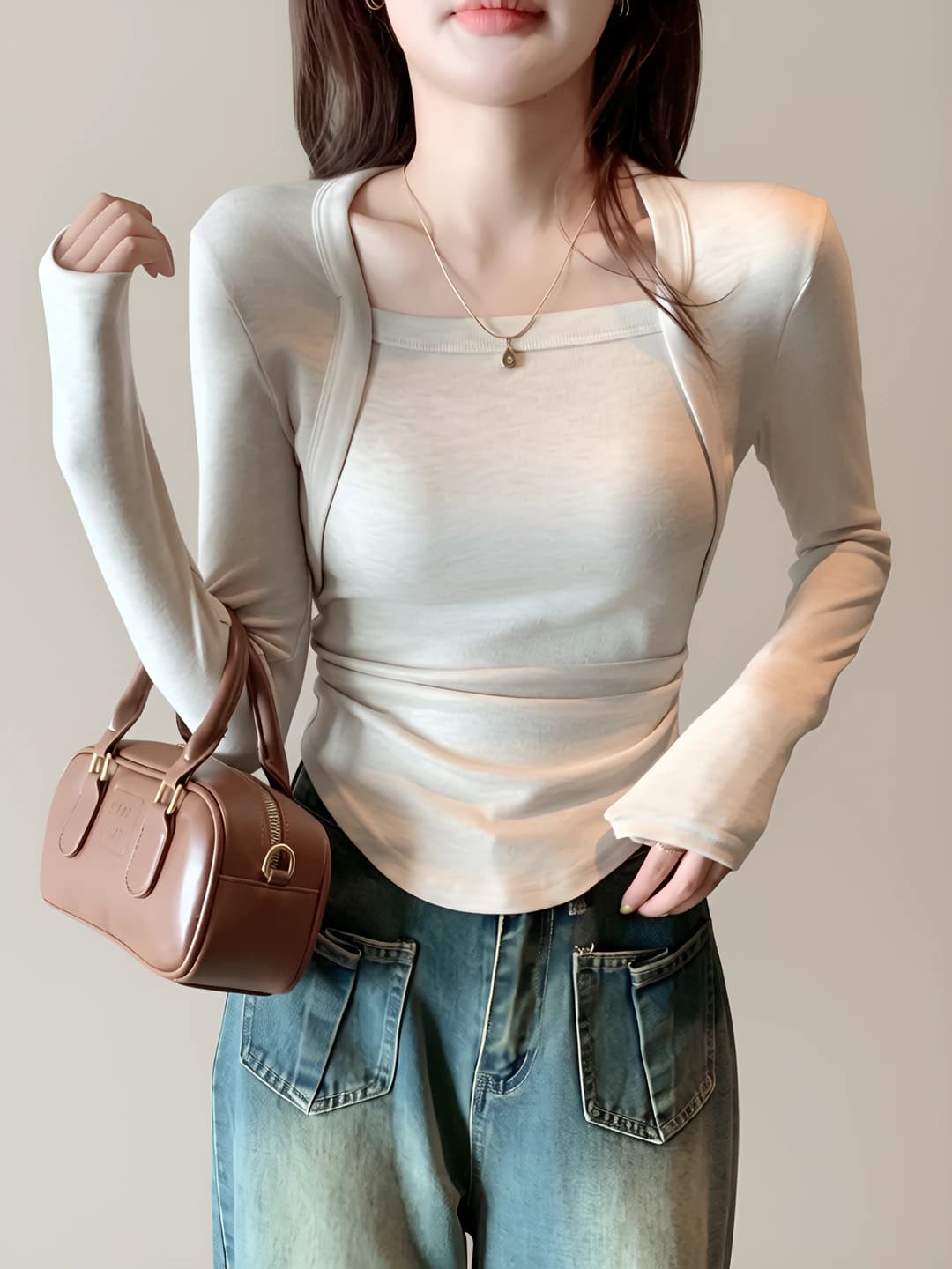 Women's long-sleeve top, slim fit, slimming, thin, autumn