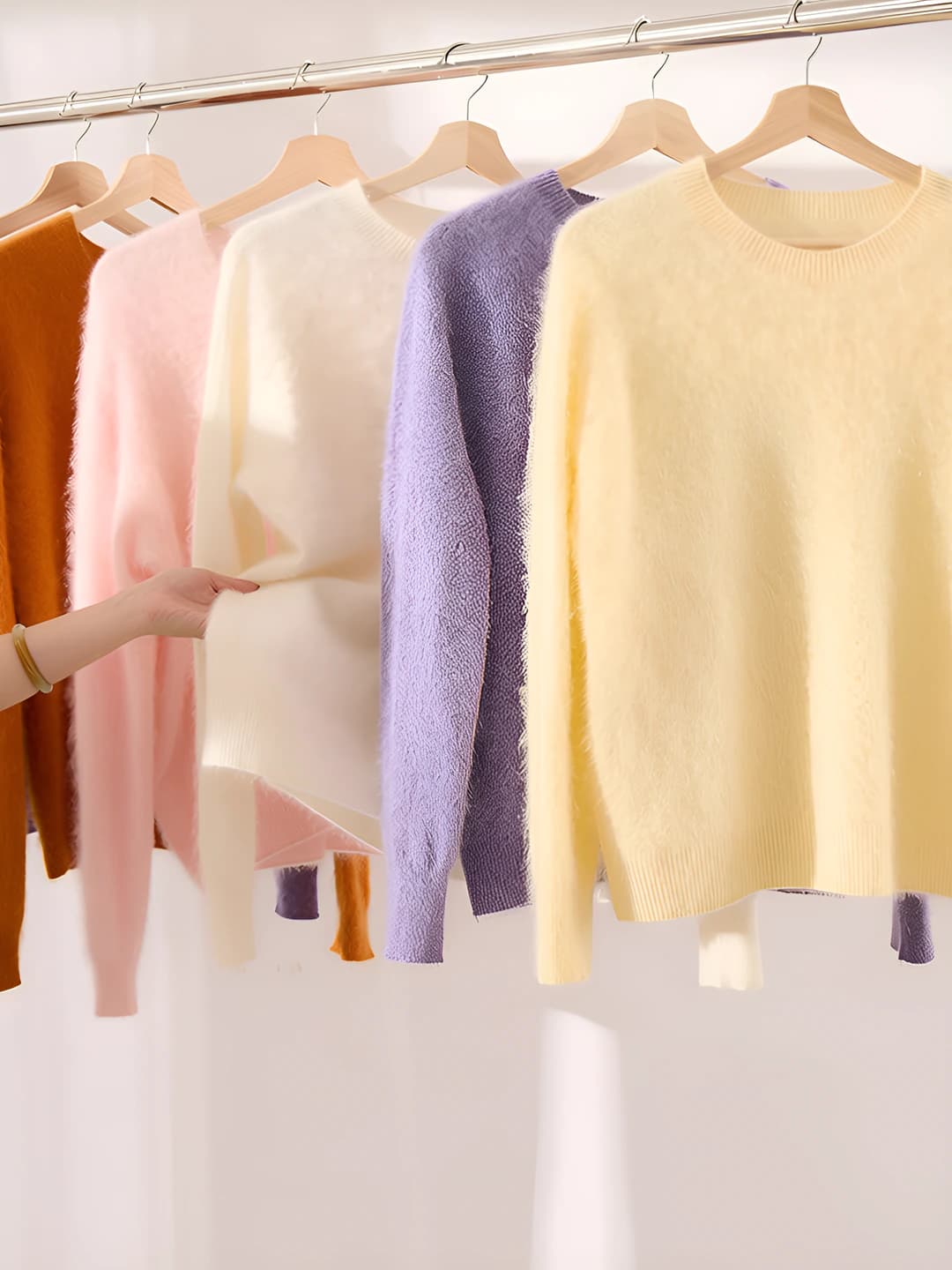 Women's knit top with silk and cashmere, crew neck, long sleeve, solid colour, loose fit, autumn-winter