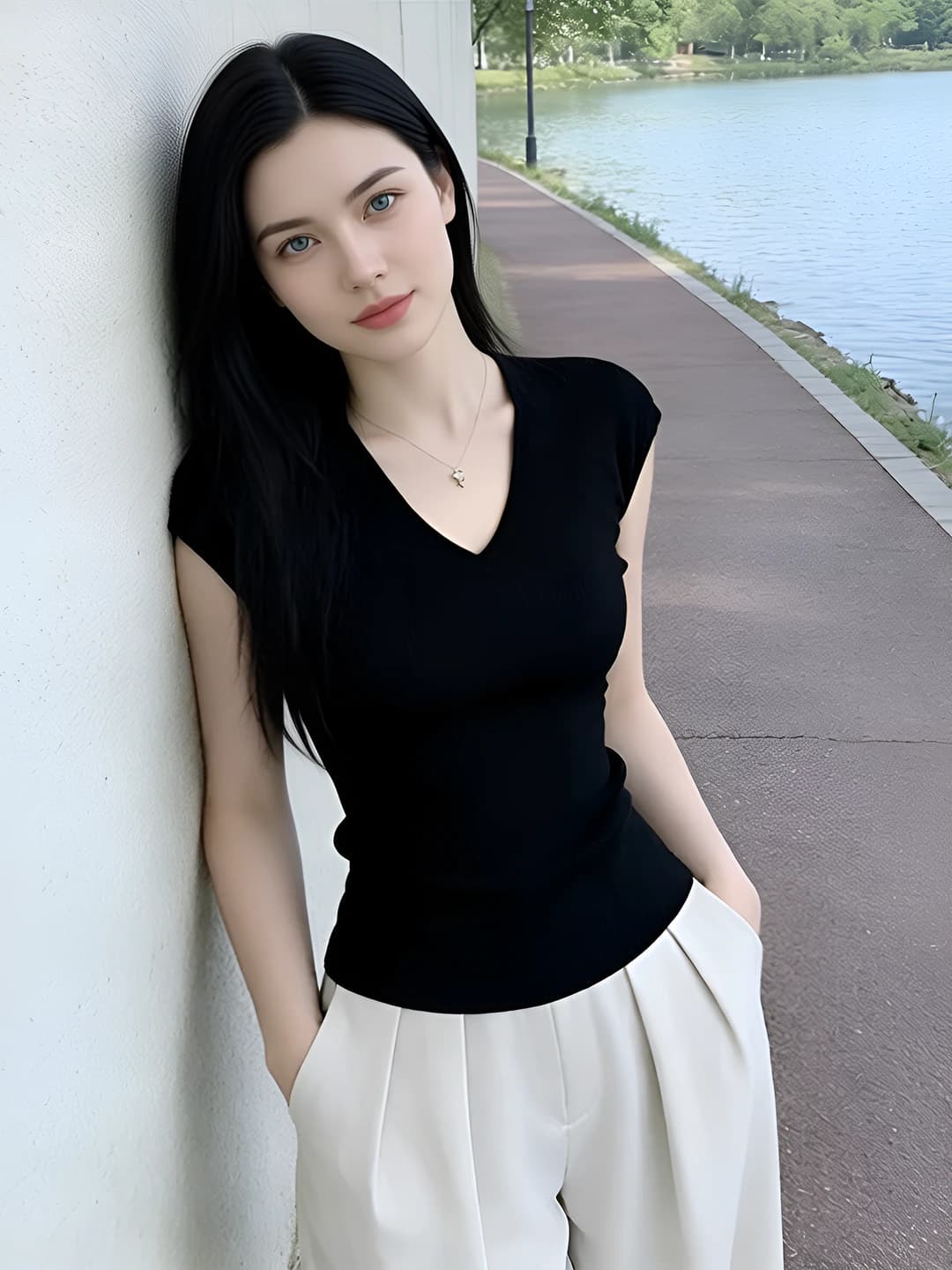 Женский трикотажный джемпер весна-лето 100% Tencel с V-образным вырезом и коротким рукавом, приталенный, стройнящий, однотонный, «ледяной шёлк»