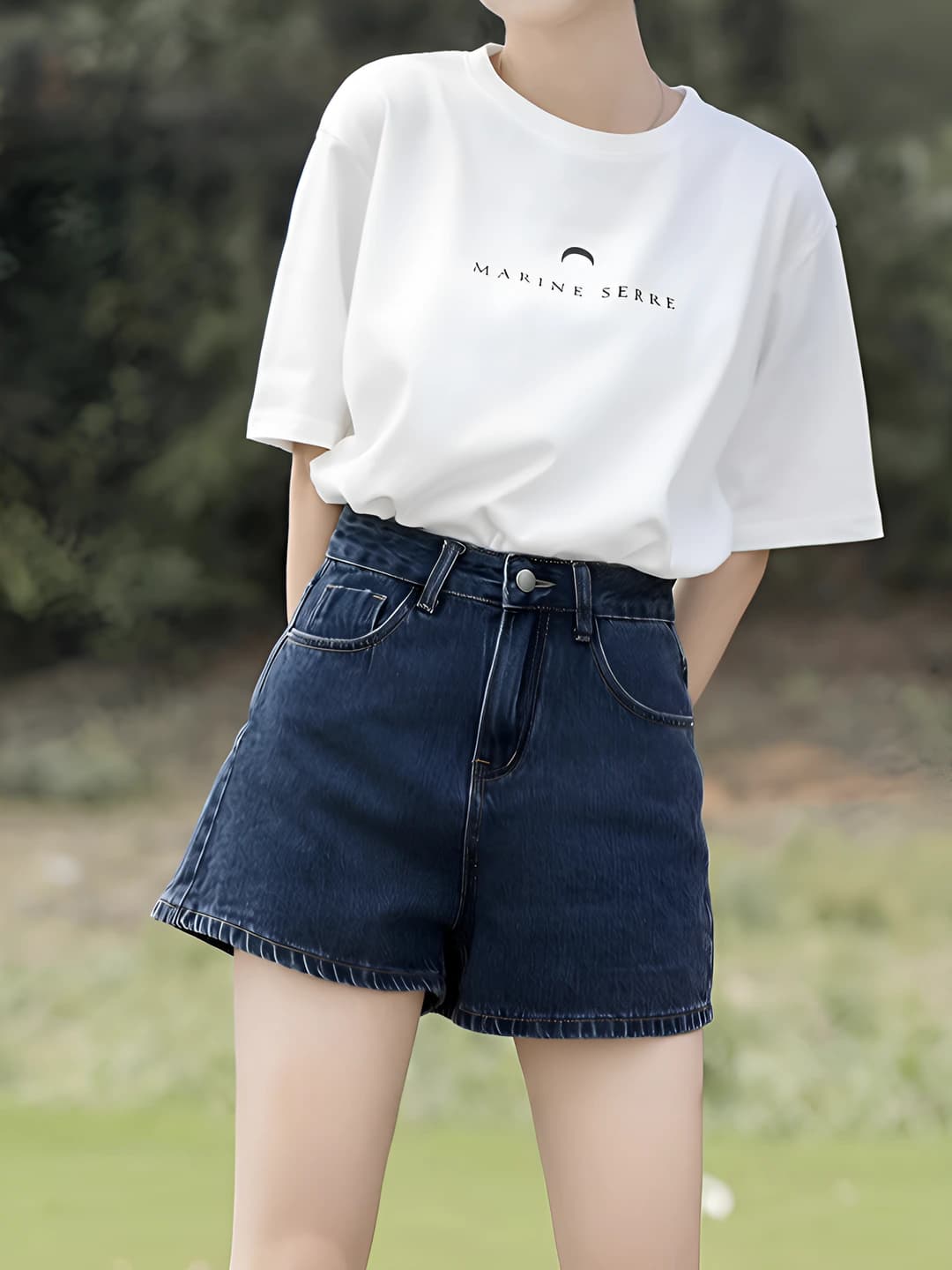 Women's summer denim shorts, high waist, loose fit, slimming, A-line